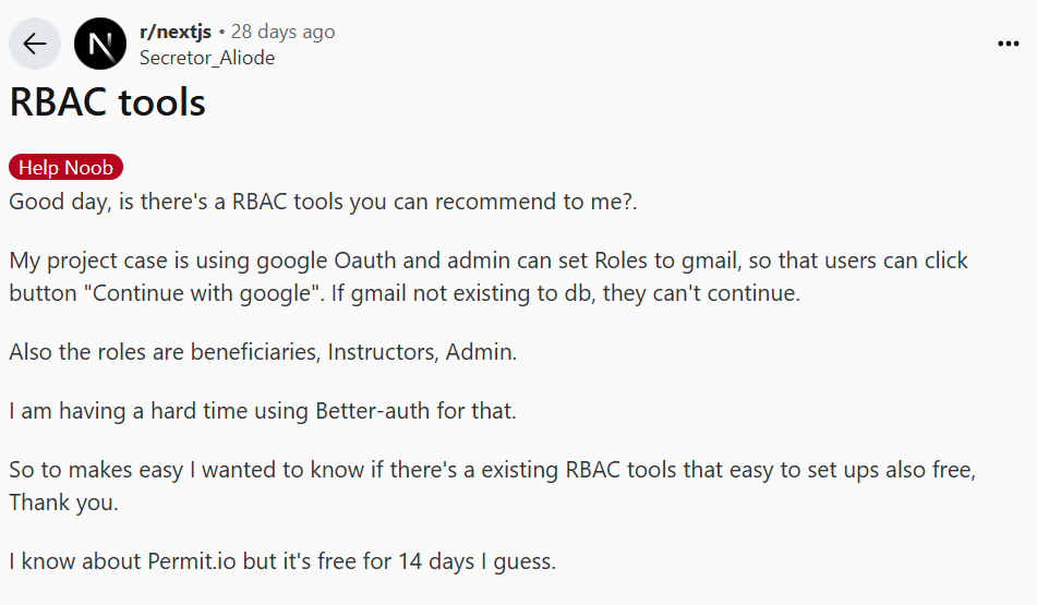 an easy-to-setup and free RBAC tool