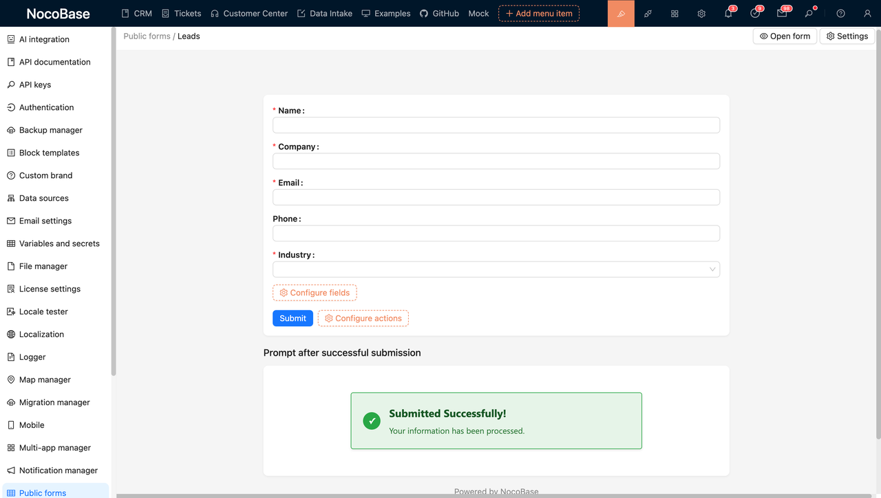 Form Configuration for NocoBase