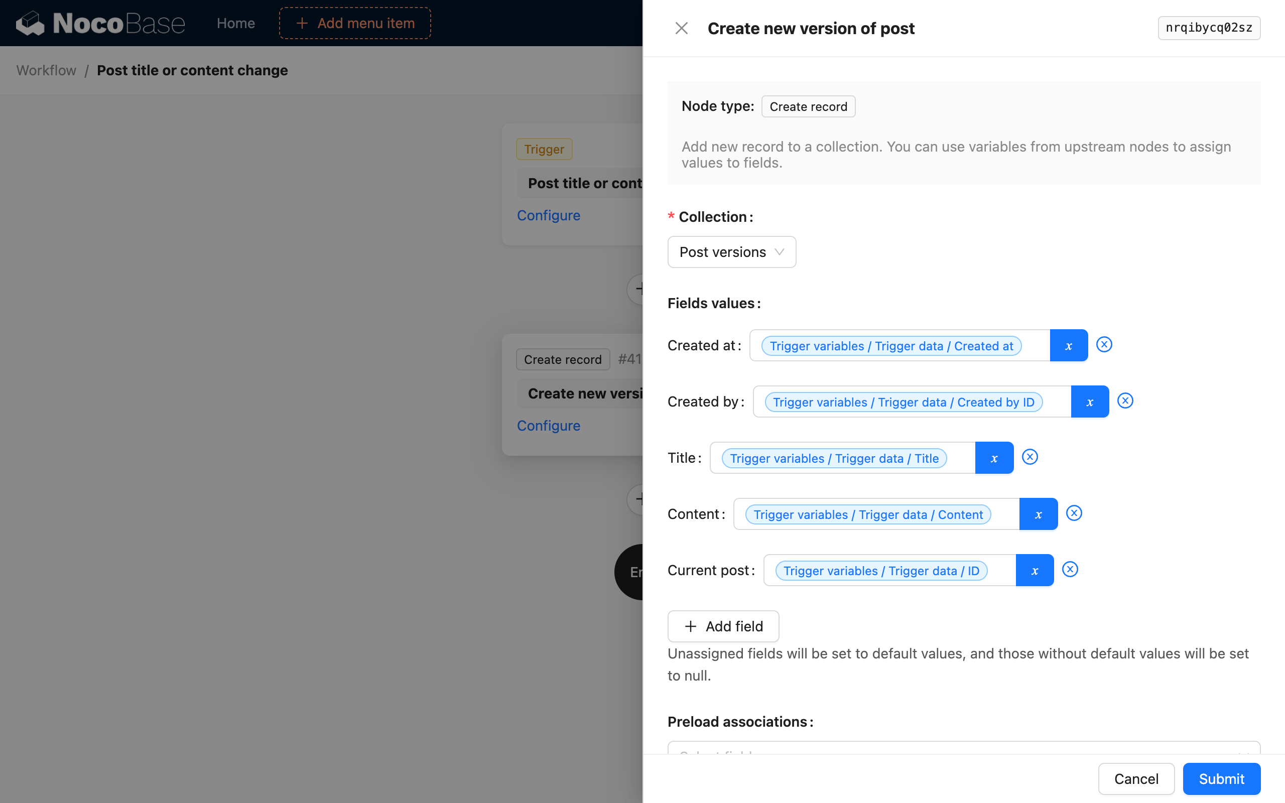 Create Record Node_Example_Node Configuration