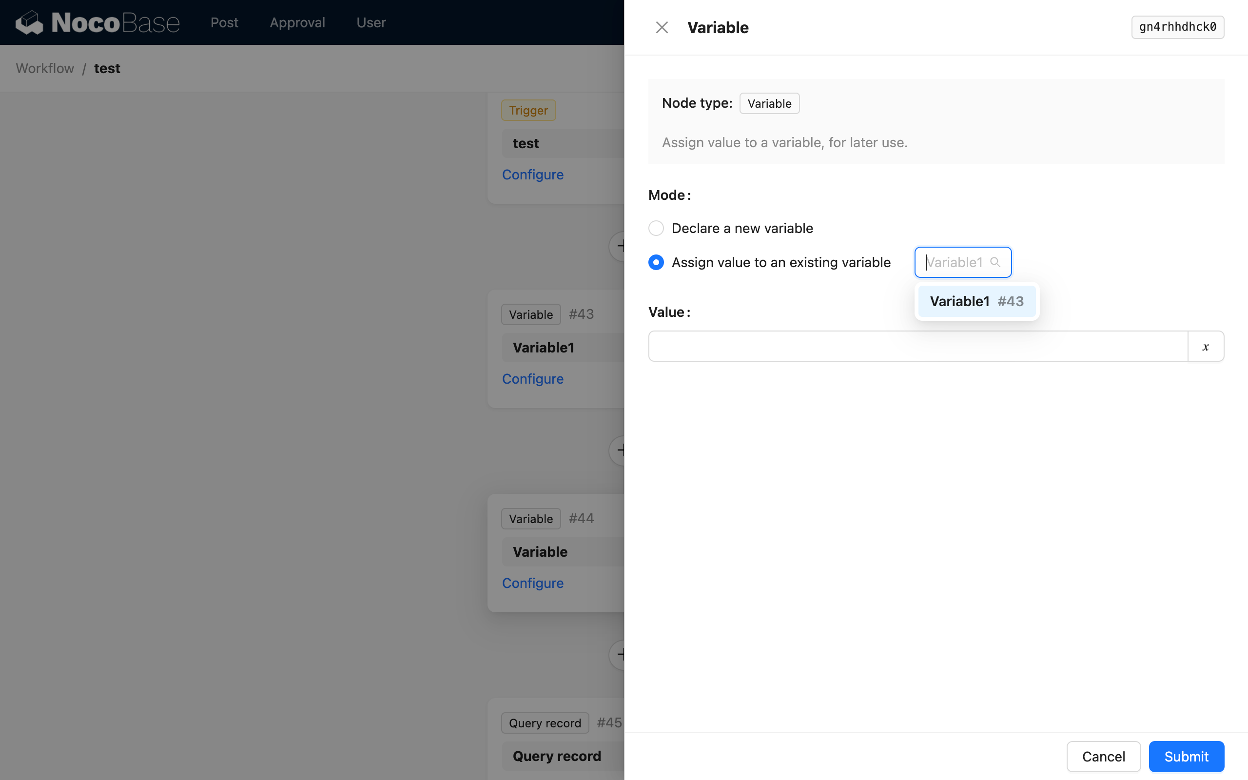 Select the variable to assign a value to