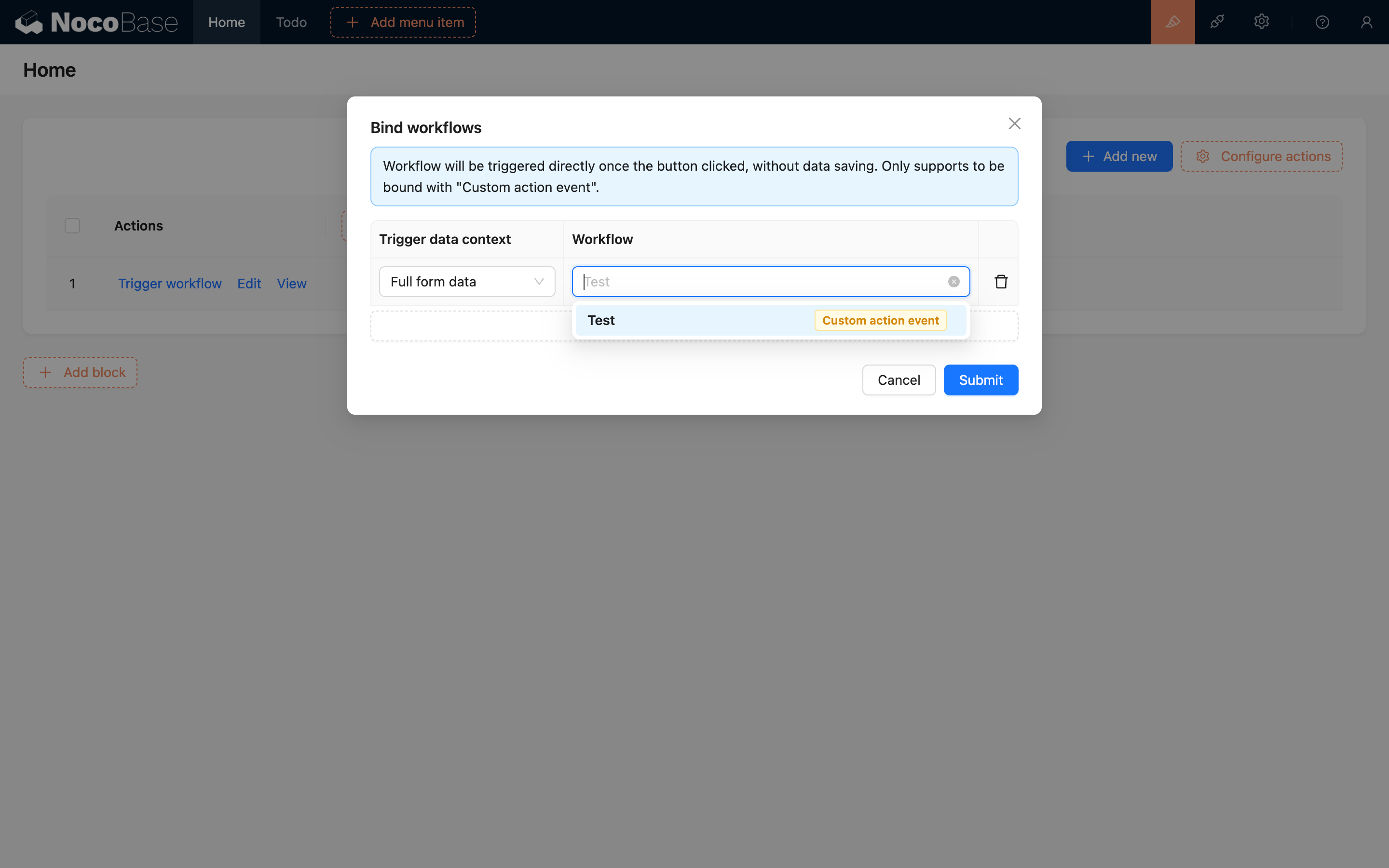 Select Workflow to Bind