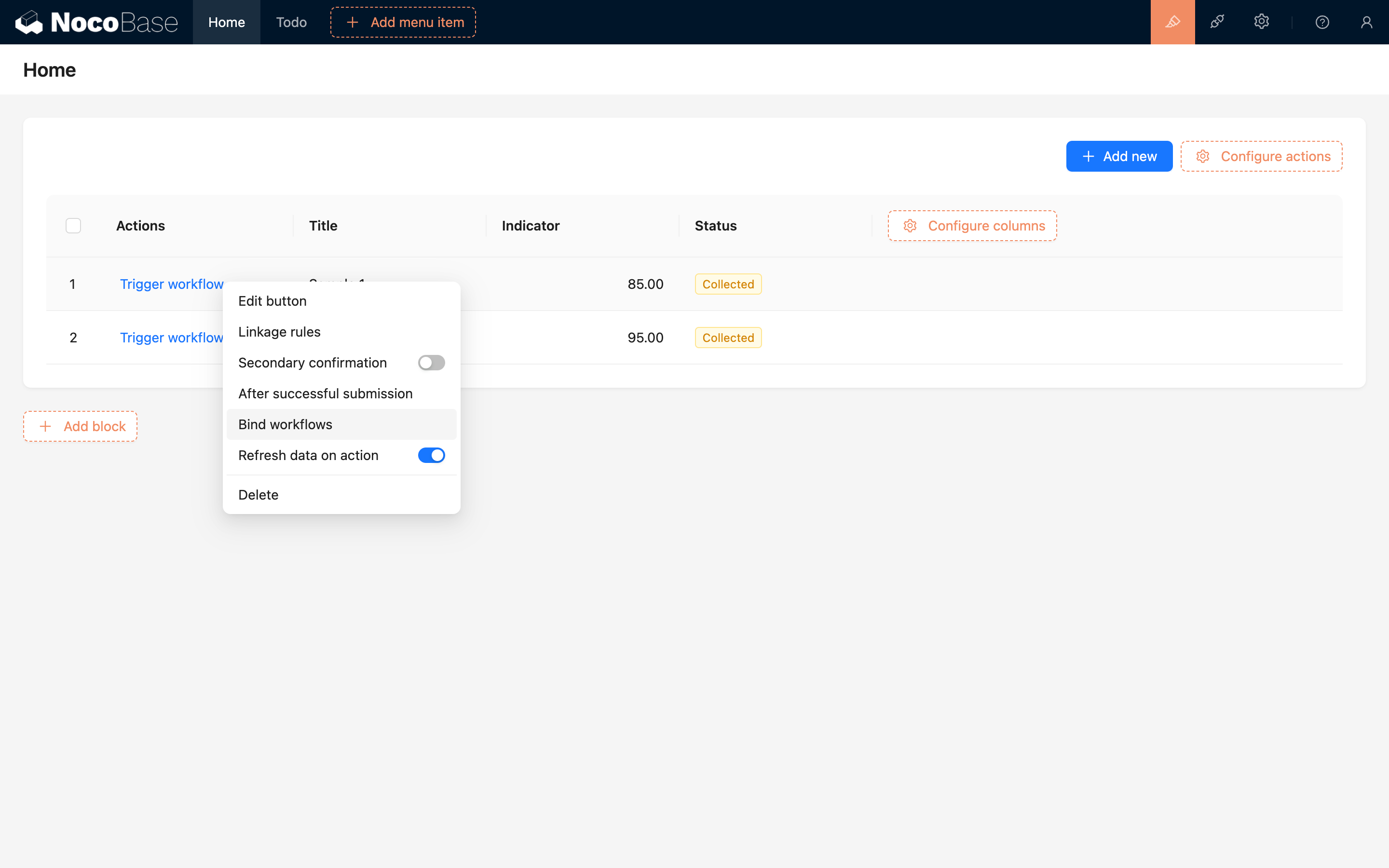 Example_Open Bind Workflow Pop-up