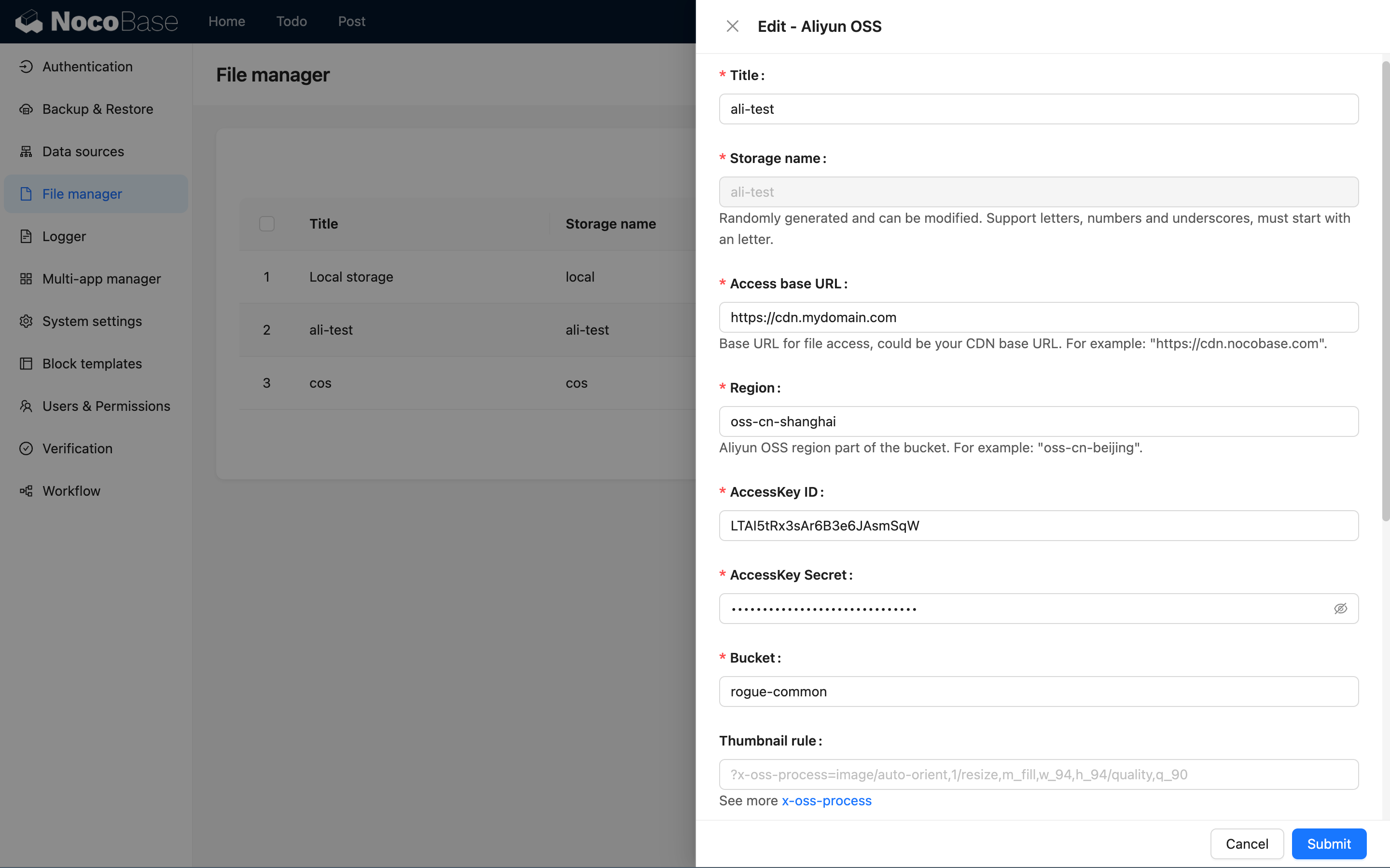 Aliyun OSS Storage Engine Configuration Example
