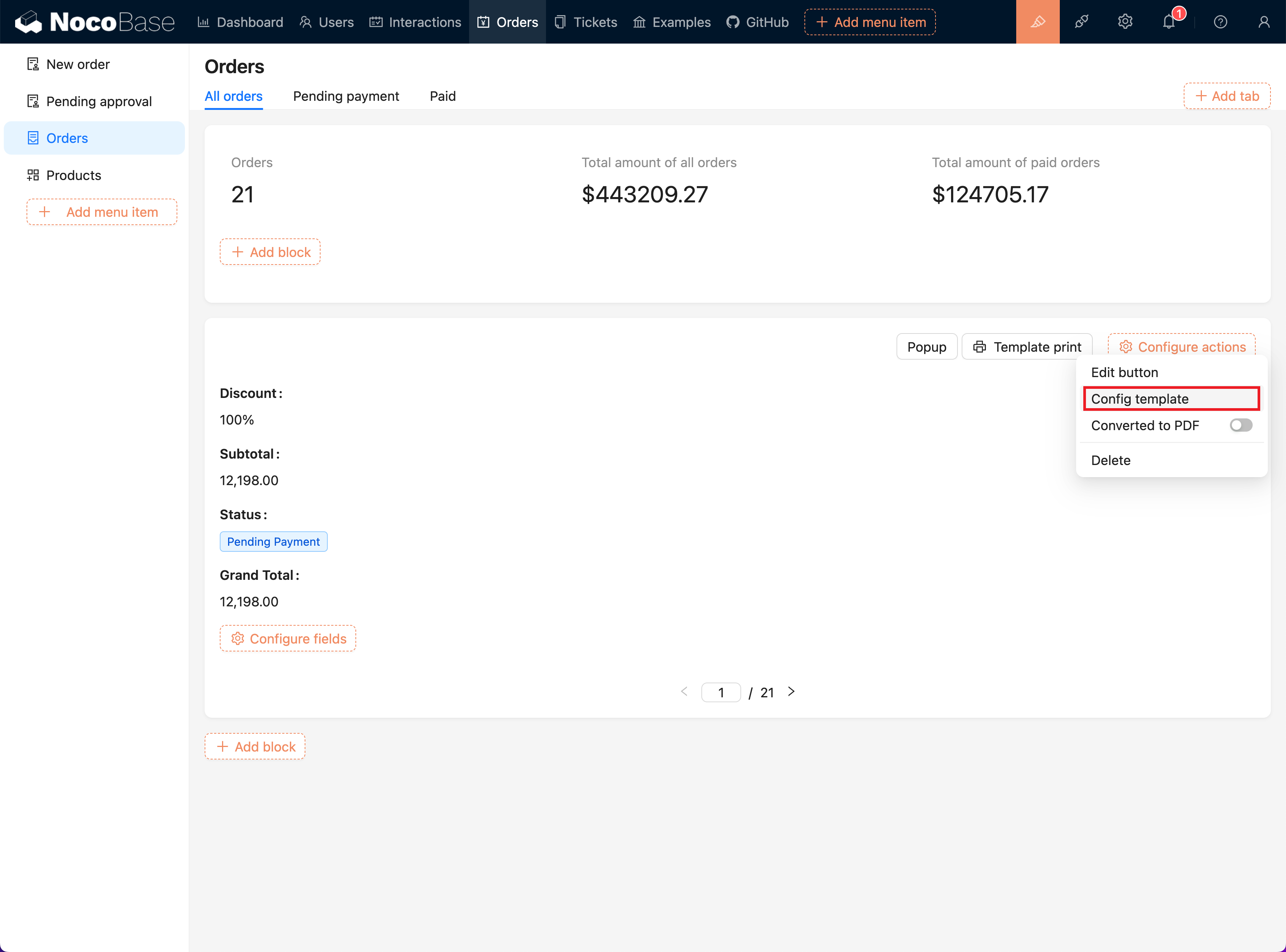 Template Configuration Option