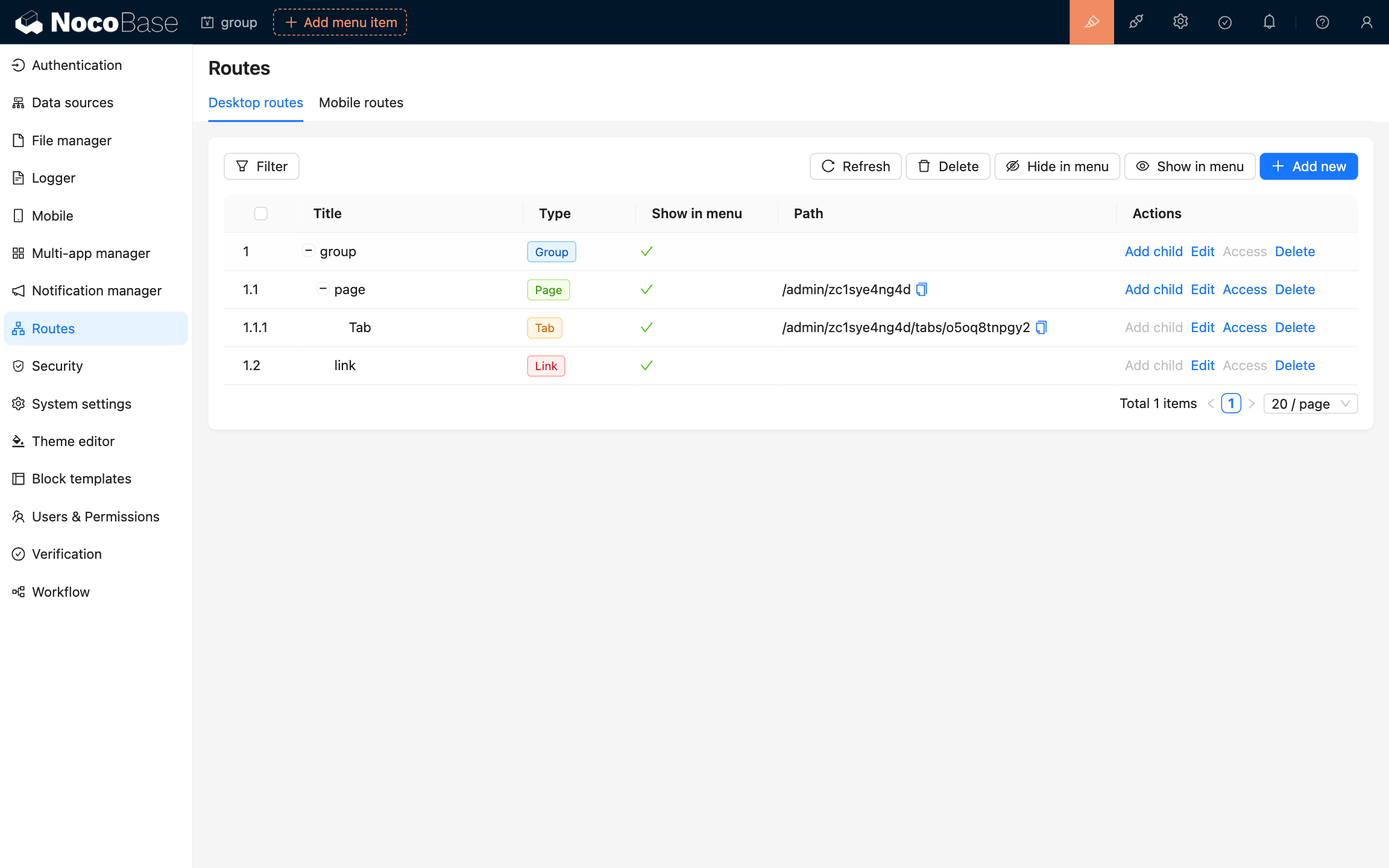 Route Management Screenshot