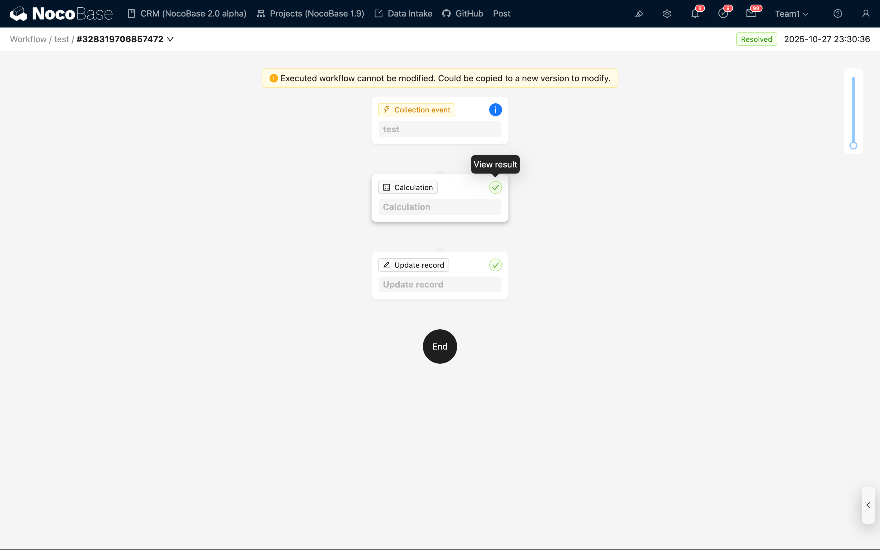 Workflow execution history details