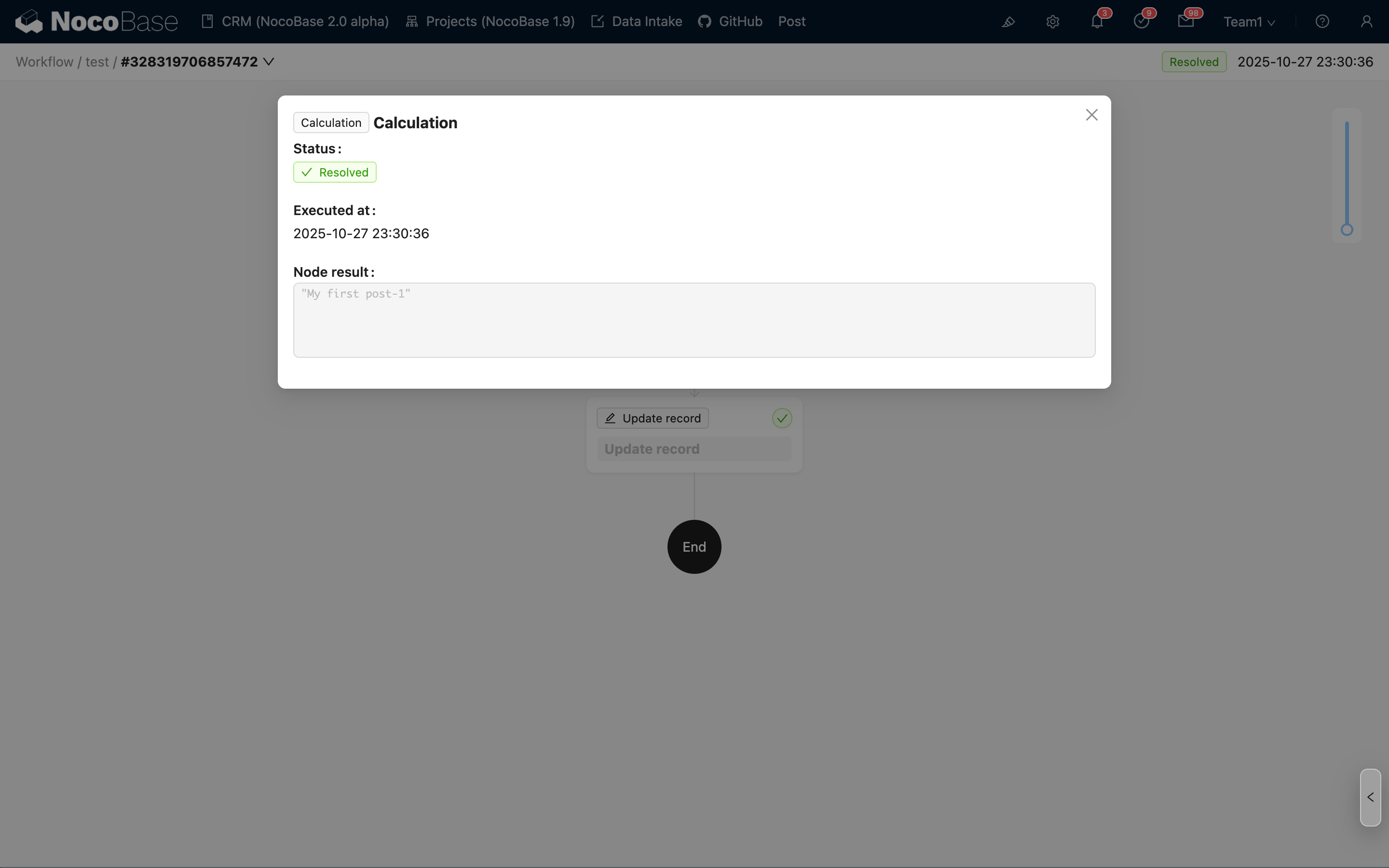 Calculation node result