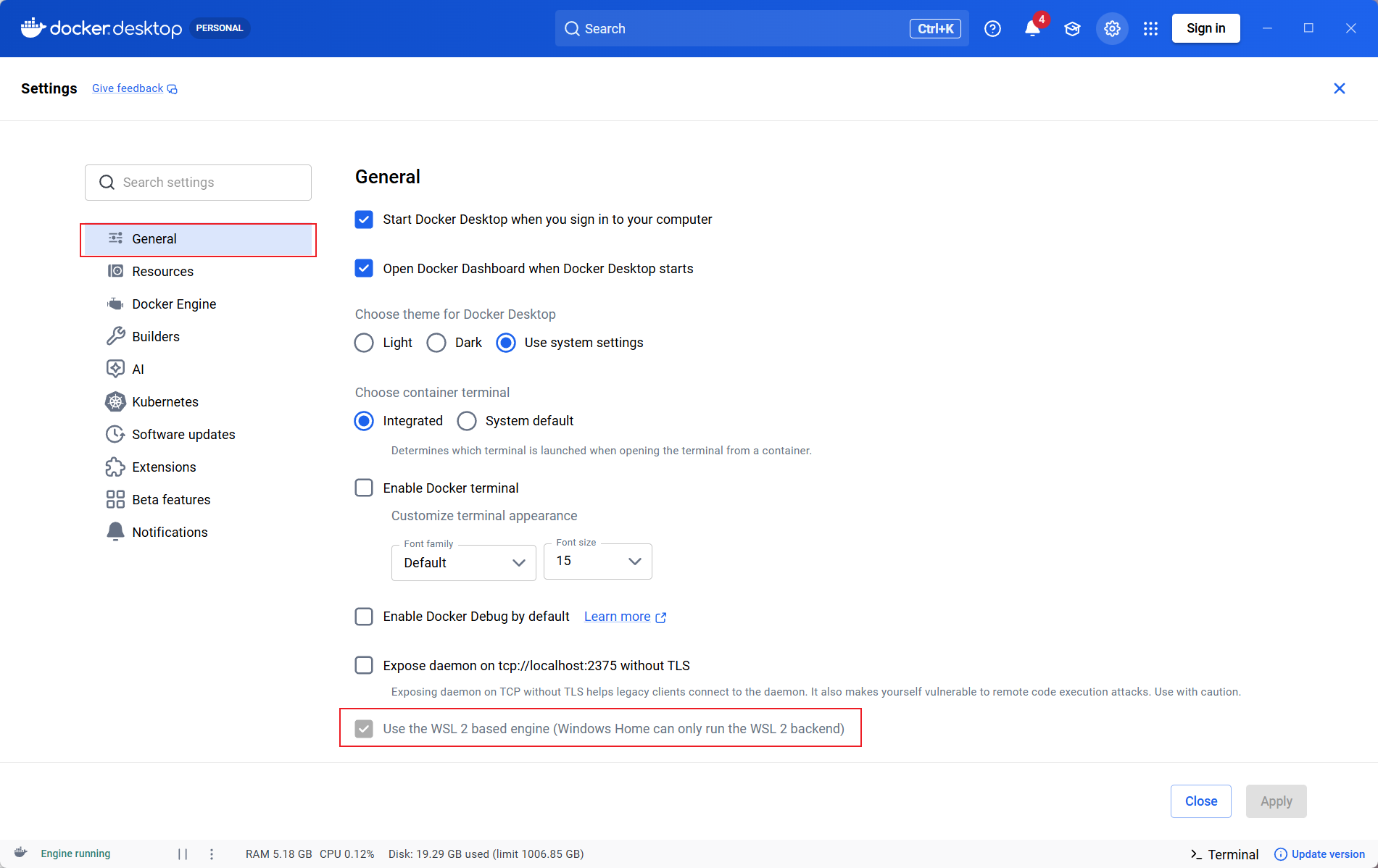 Docker Desktop WSL 2 engine