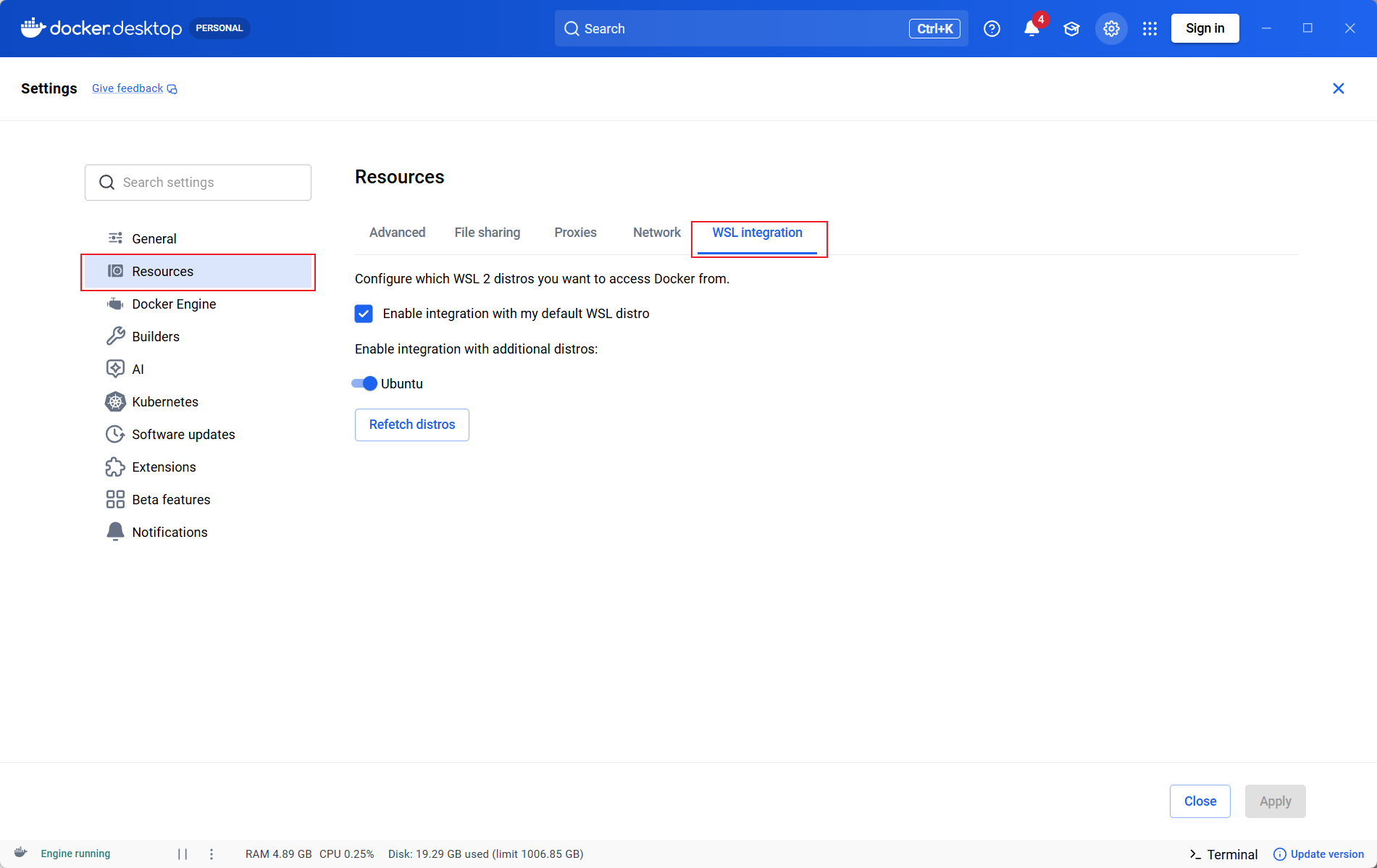 Docker Desktop WSL integration