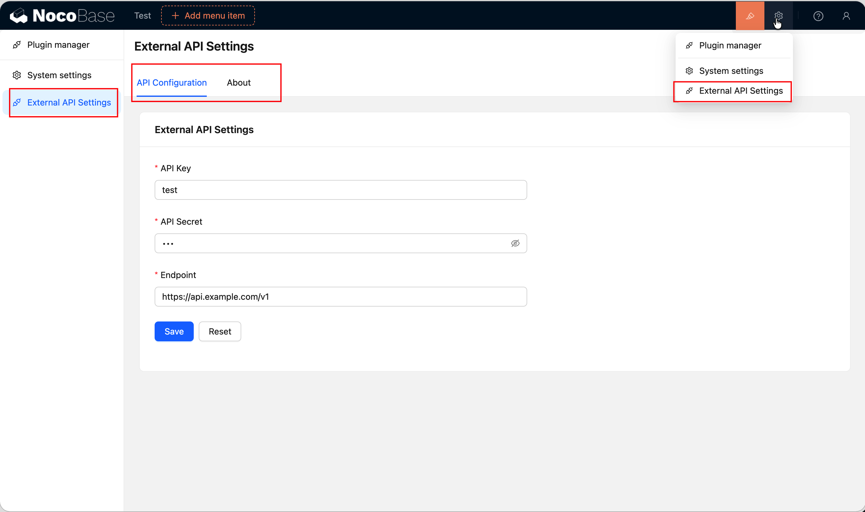 Plugin settings page effect