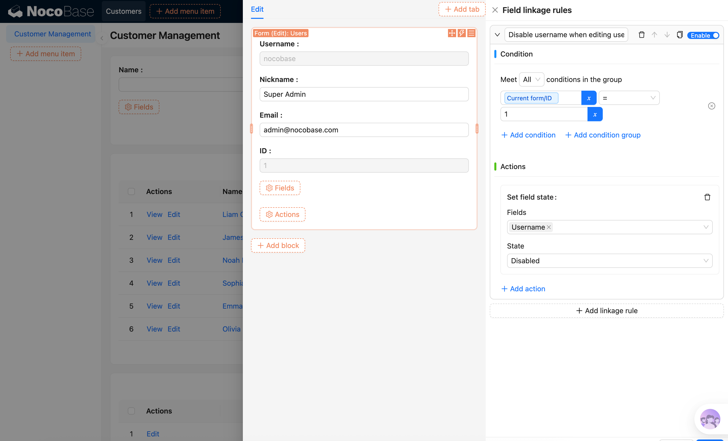 Setting up linkage rules
