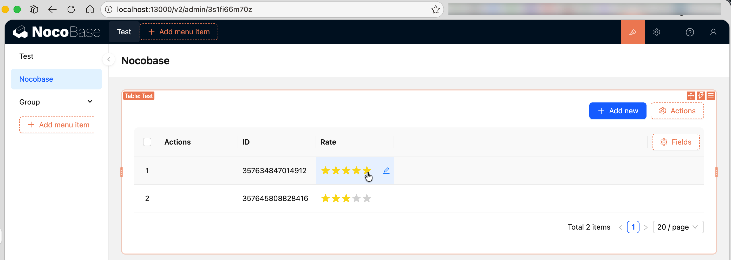 Rating component display effect