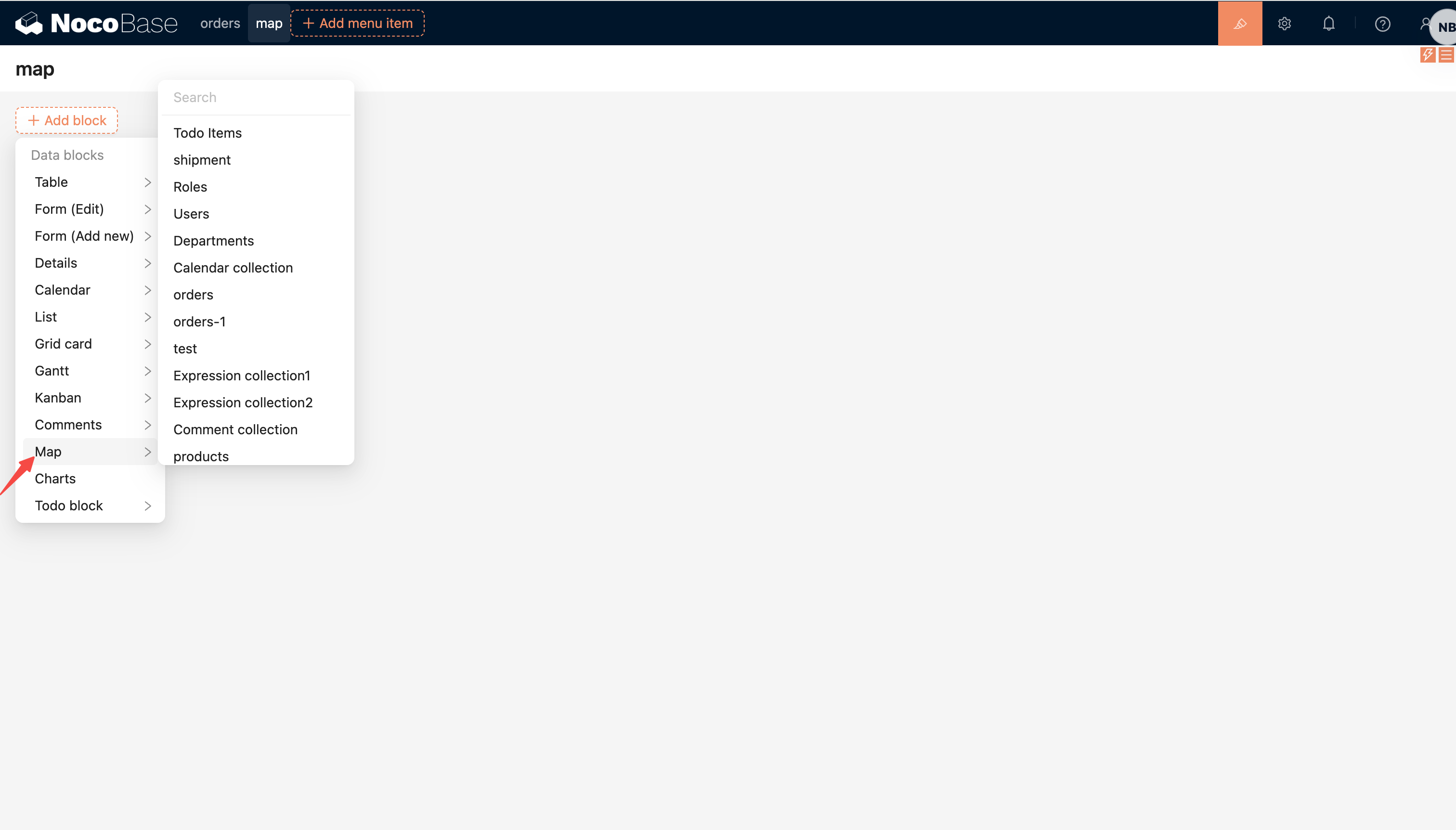 Add a Map block from Data Blocks