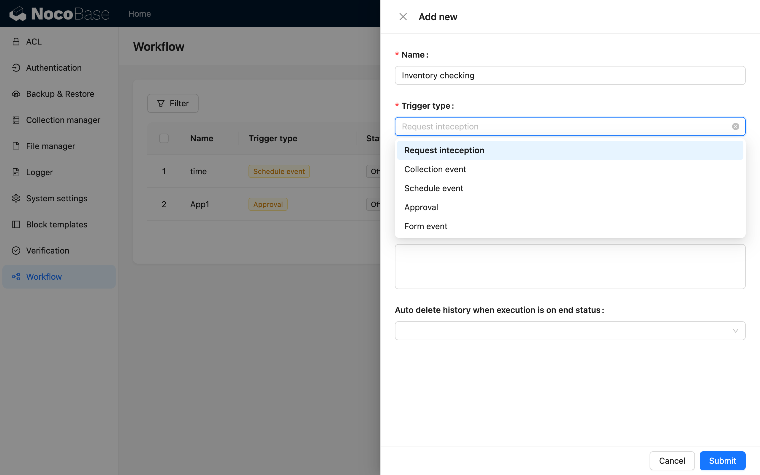 Create Before Action Event