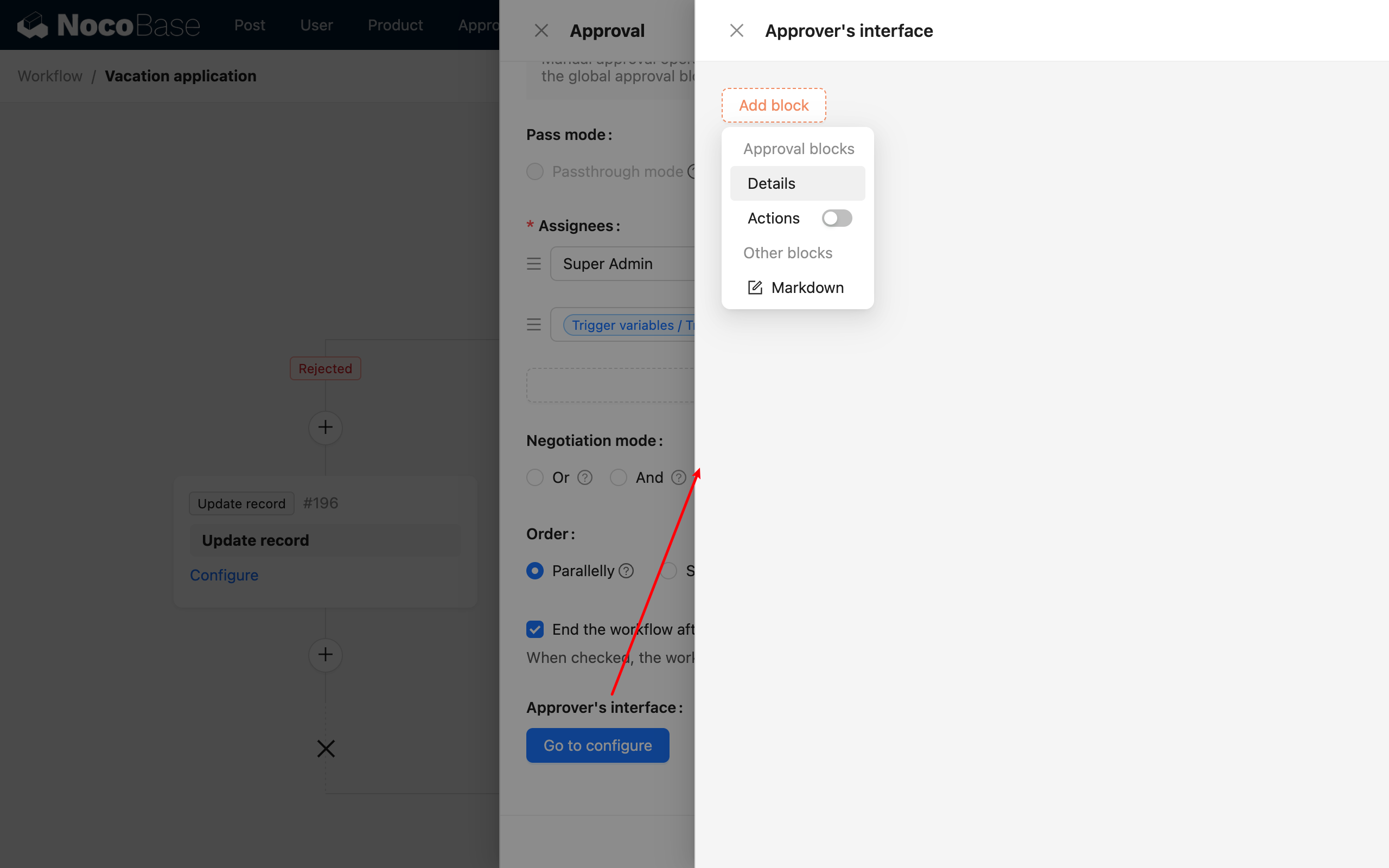 Approver Interface Configuration Popup