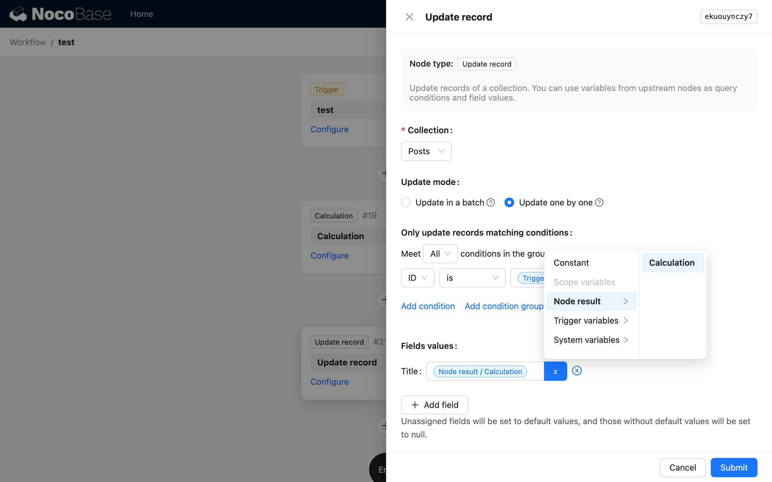 Update data node variables