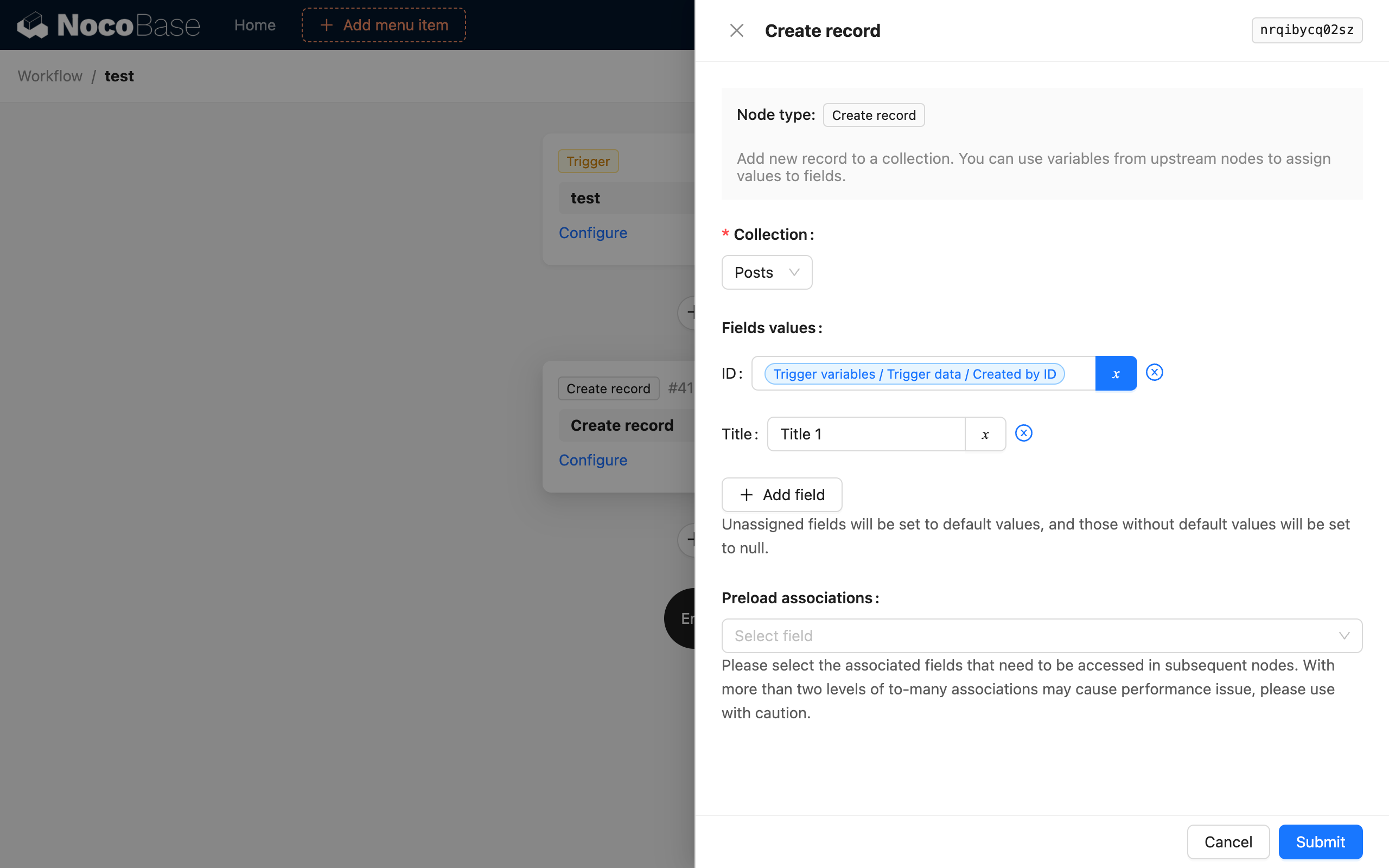 Create Record Node_Example_Node Configuration