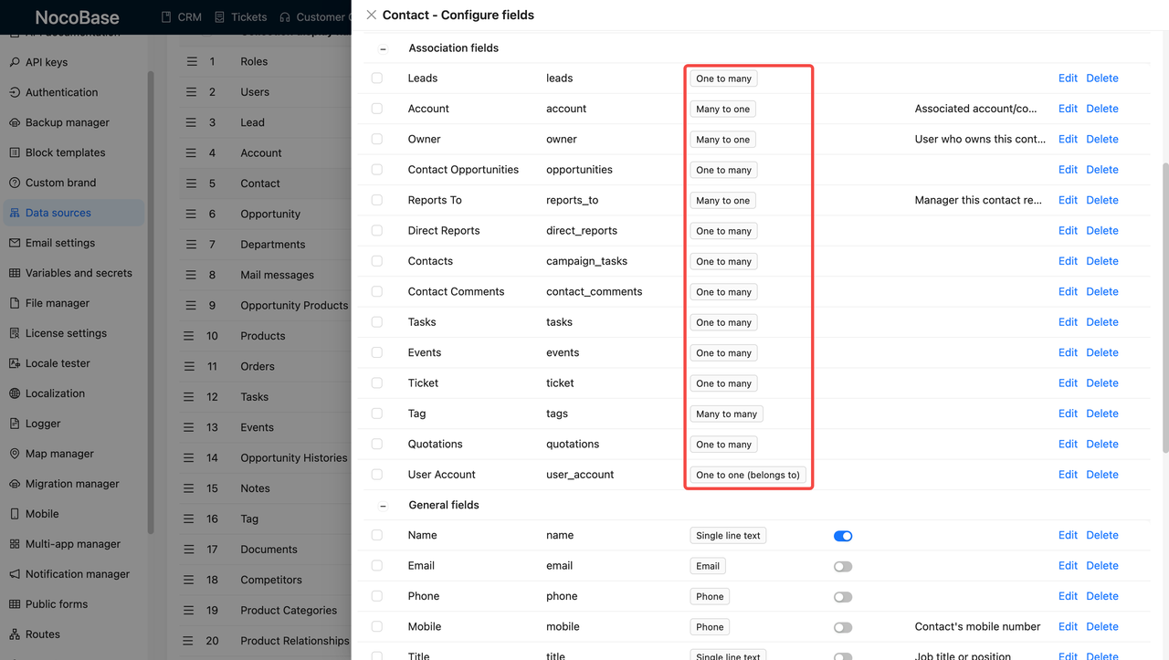 Field relationships can be defined at the time the data field is created
