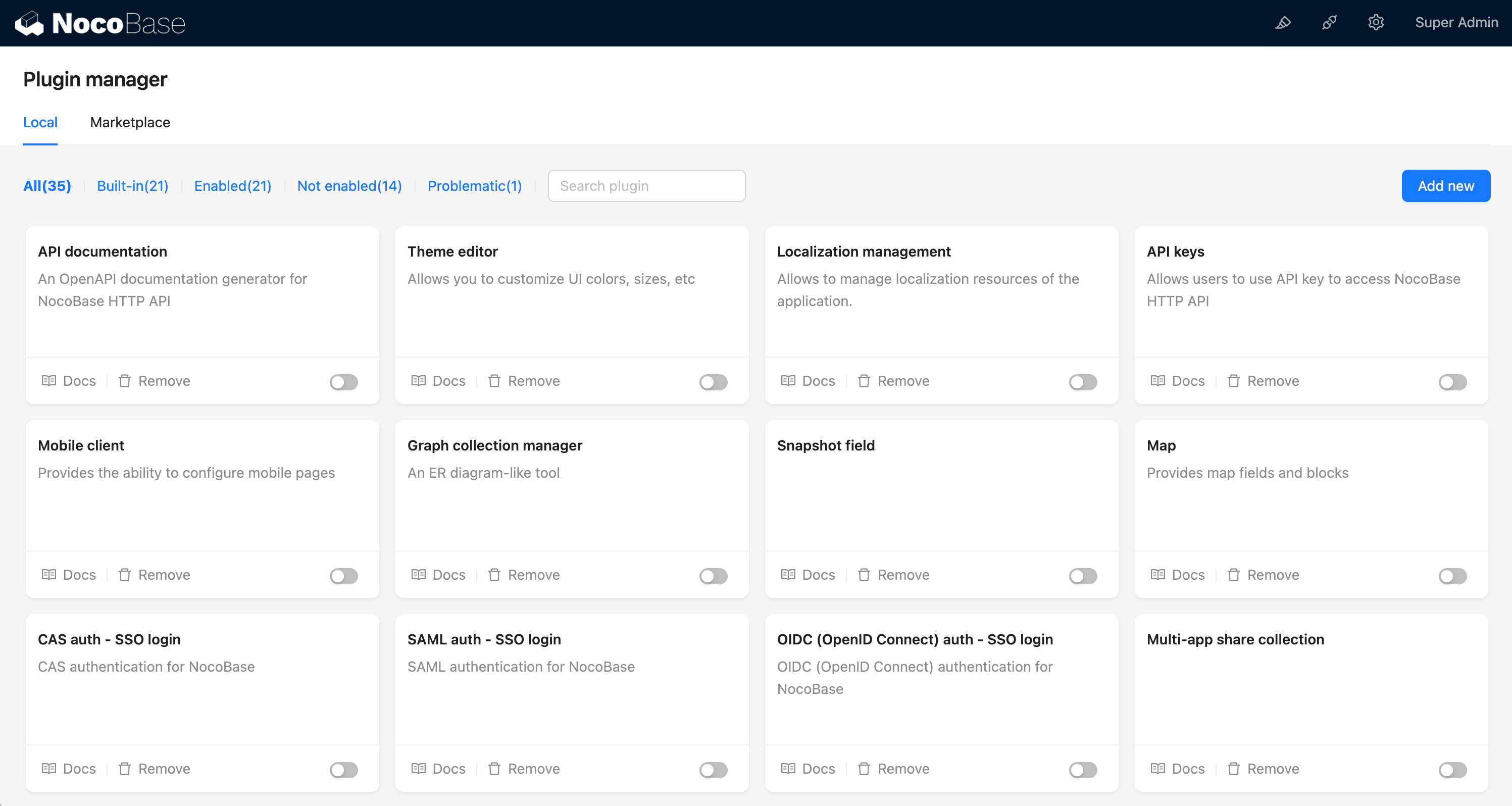 NocoBase Plugin manager