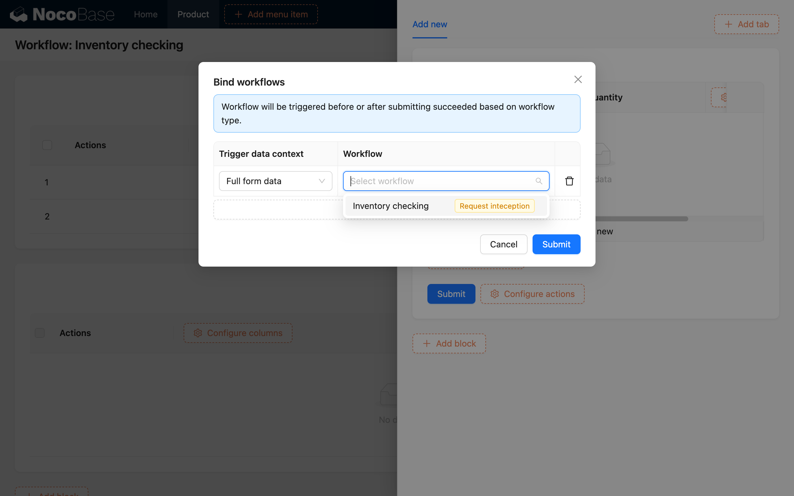 Select Workflow to Bind