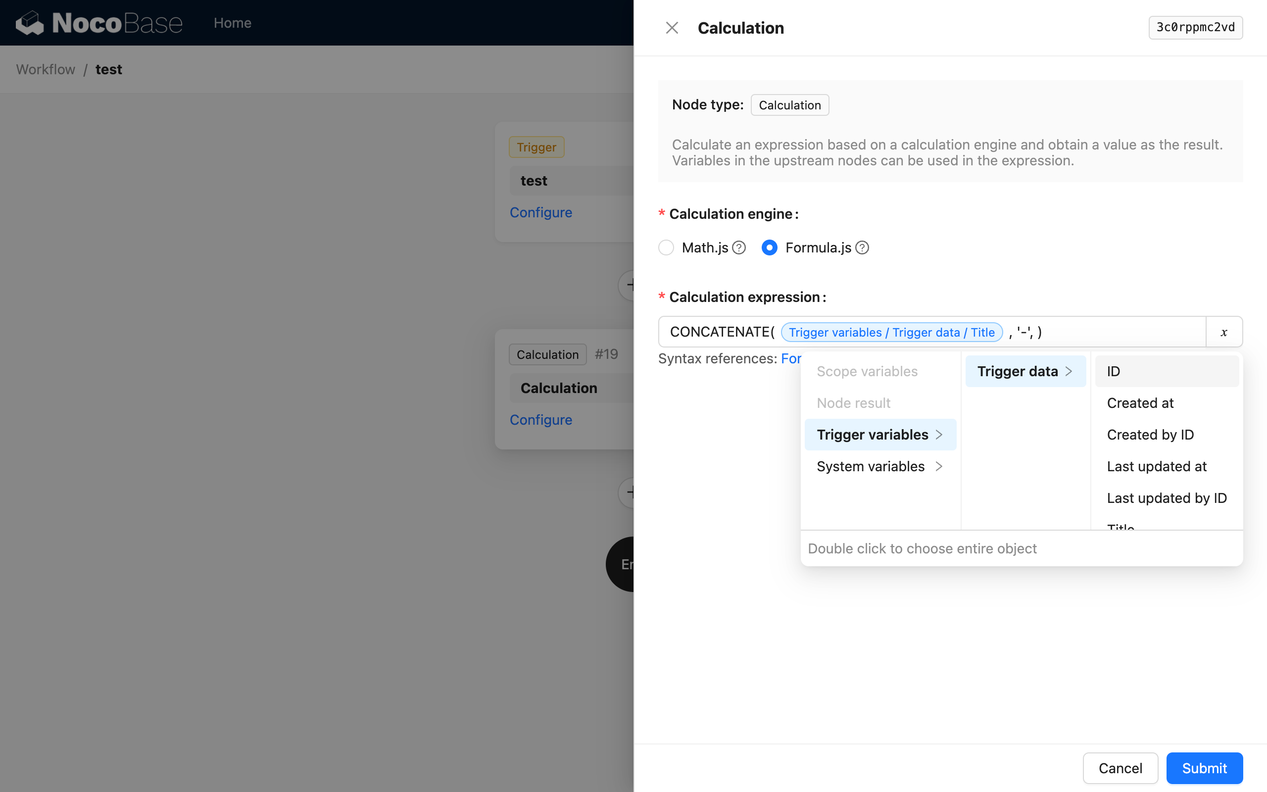 Calculation node using functions and variables