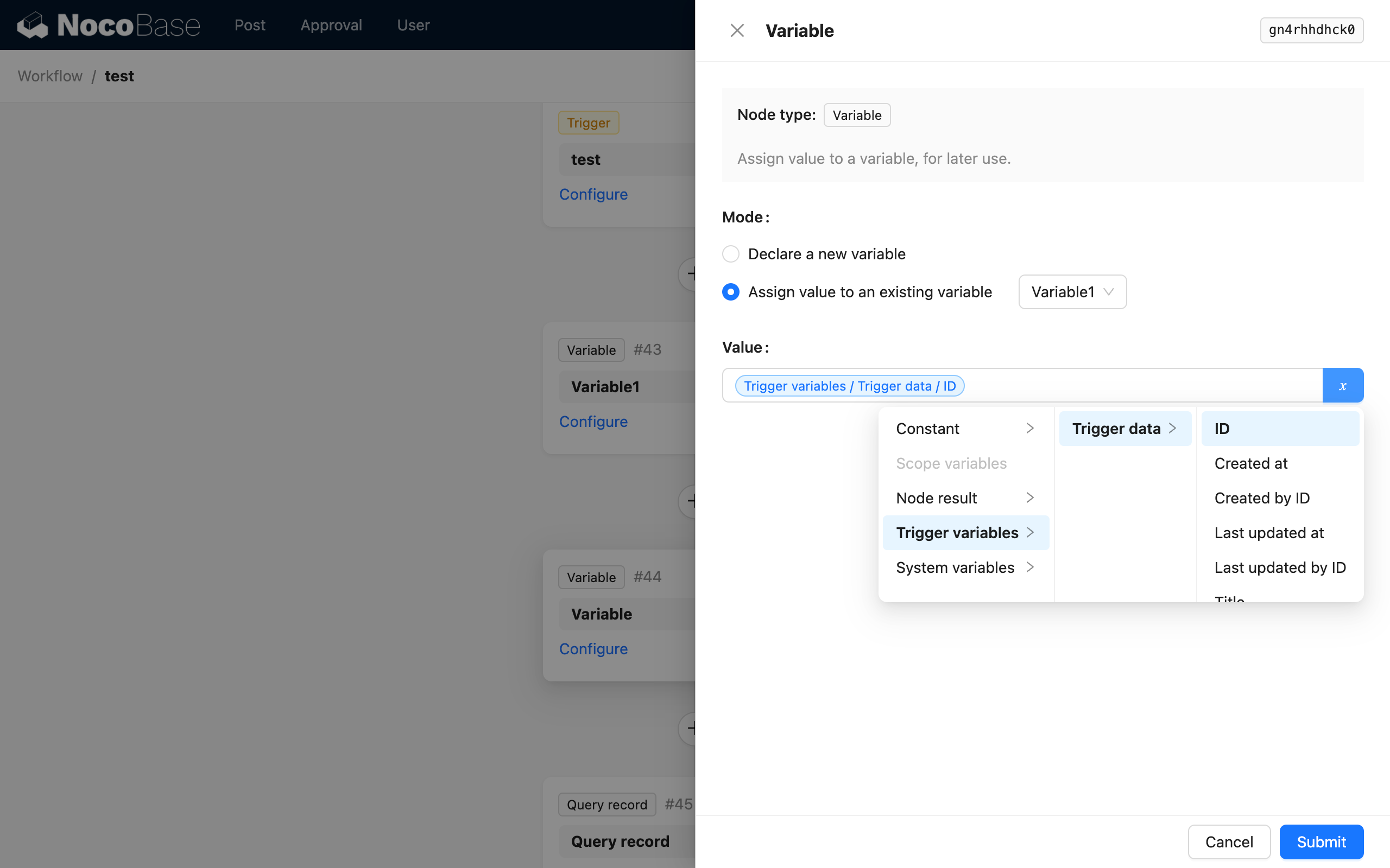Assign a trigger variable to a declared variable