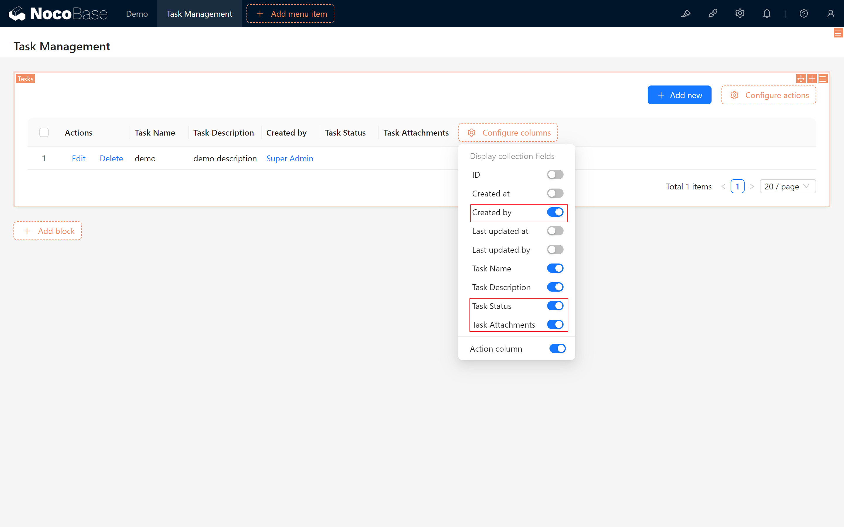 Display Fields in Task List