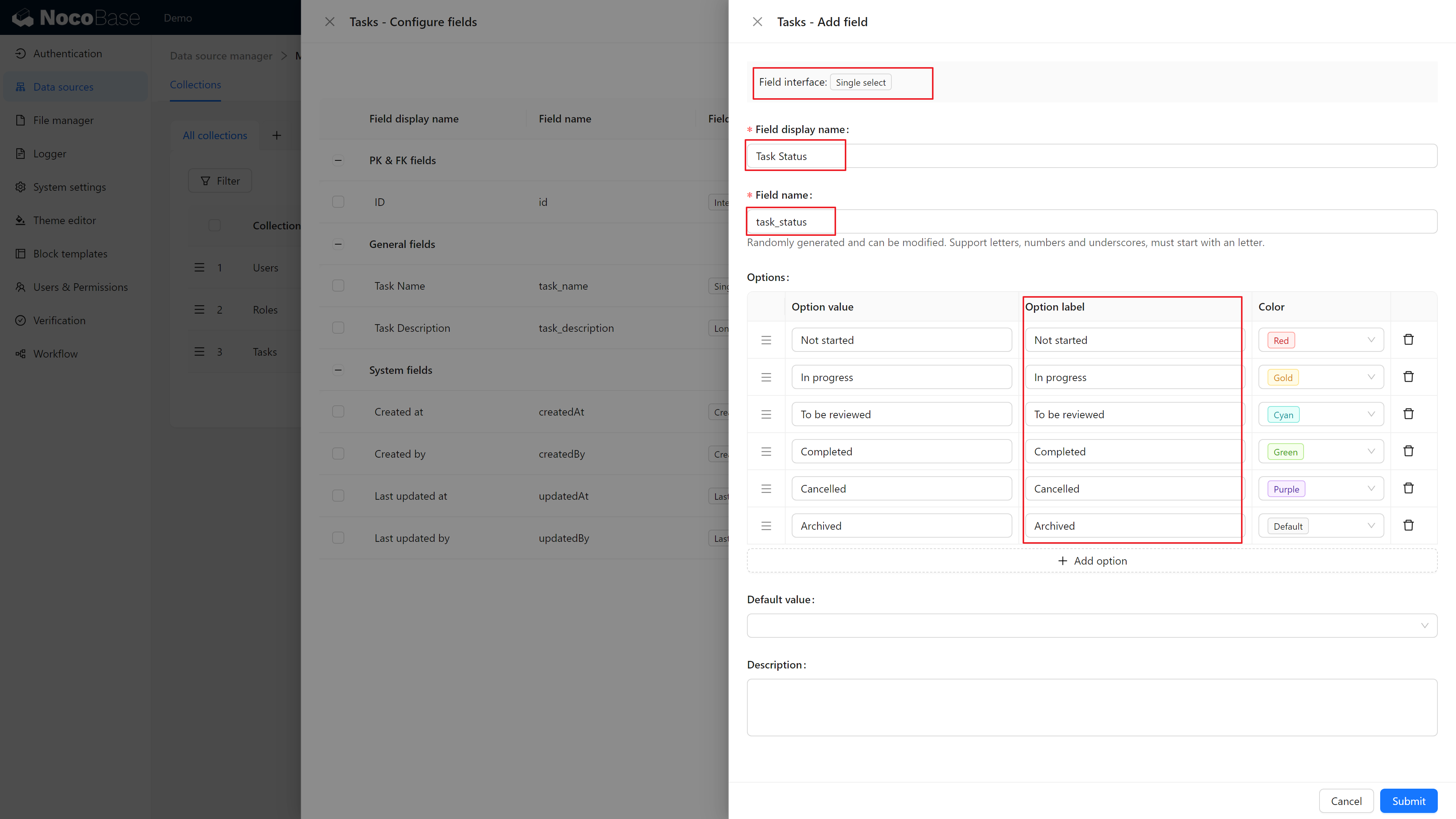 Status Field Configuration