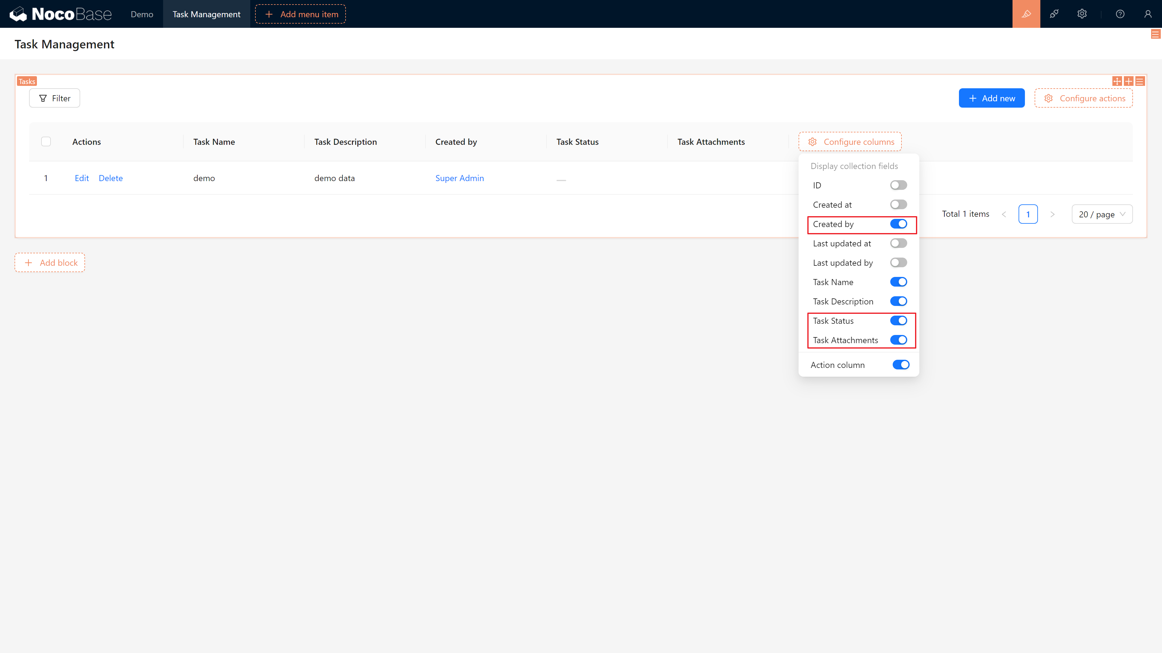 Display Fields in Task List