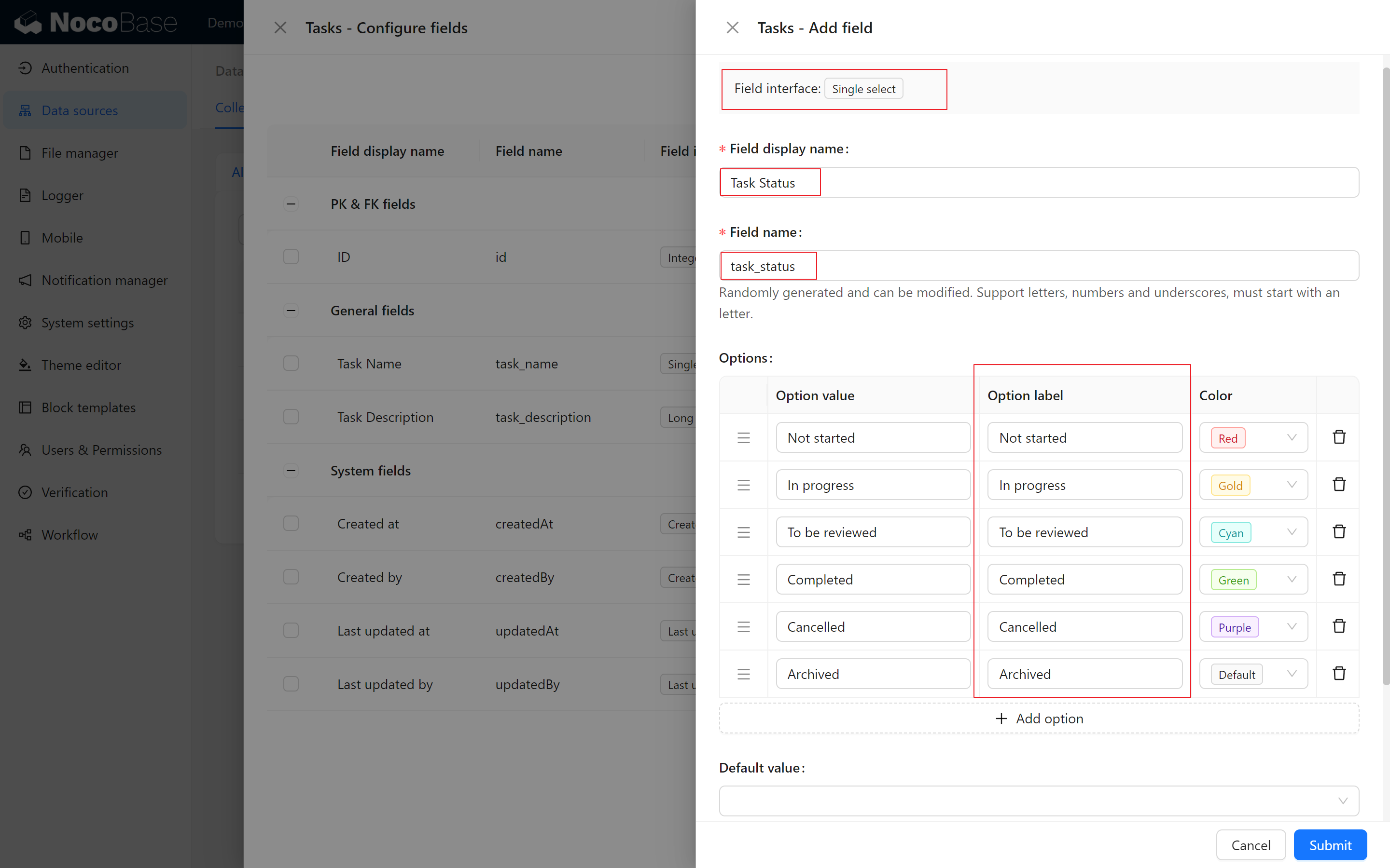 Status Field Configuration