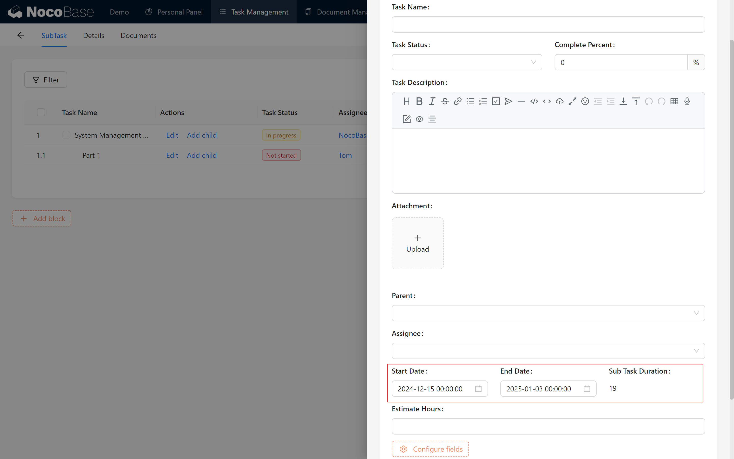 Task Duration Calculation