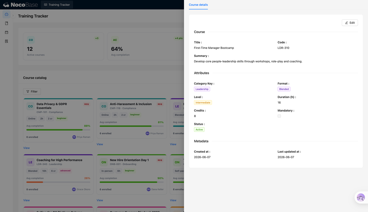 Training Tracker System - NocoBase