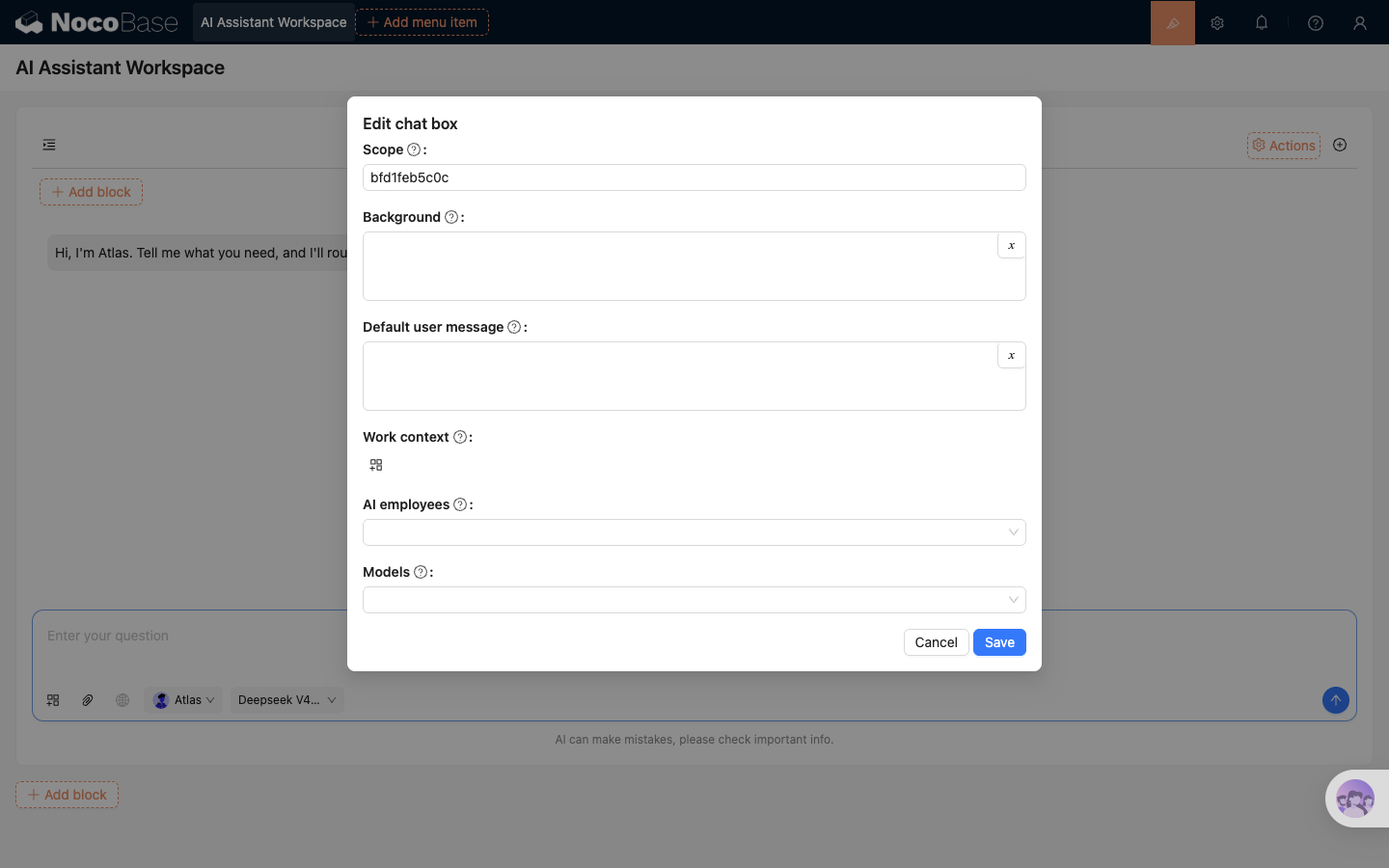 Dialog pengaturan Edit chat box