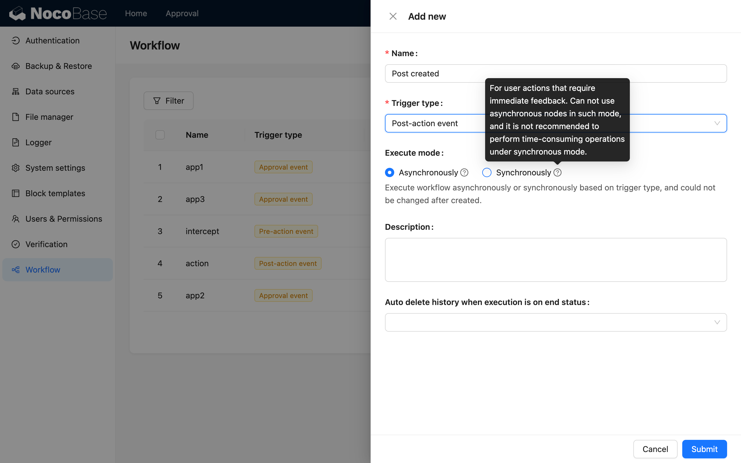 Create Workflow_Select Synchronous or Asynchronous