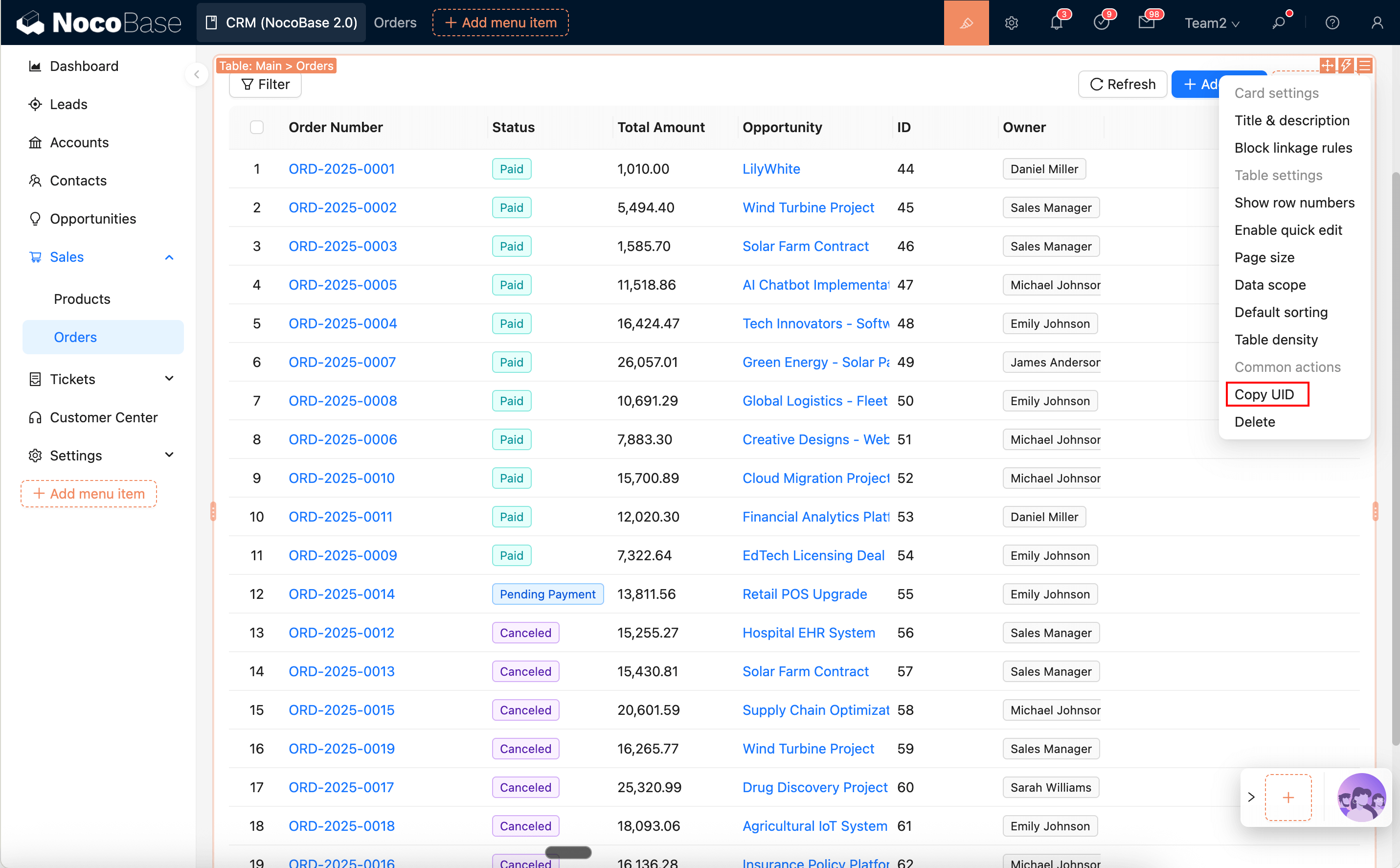 Copy UID from block settings