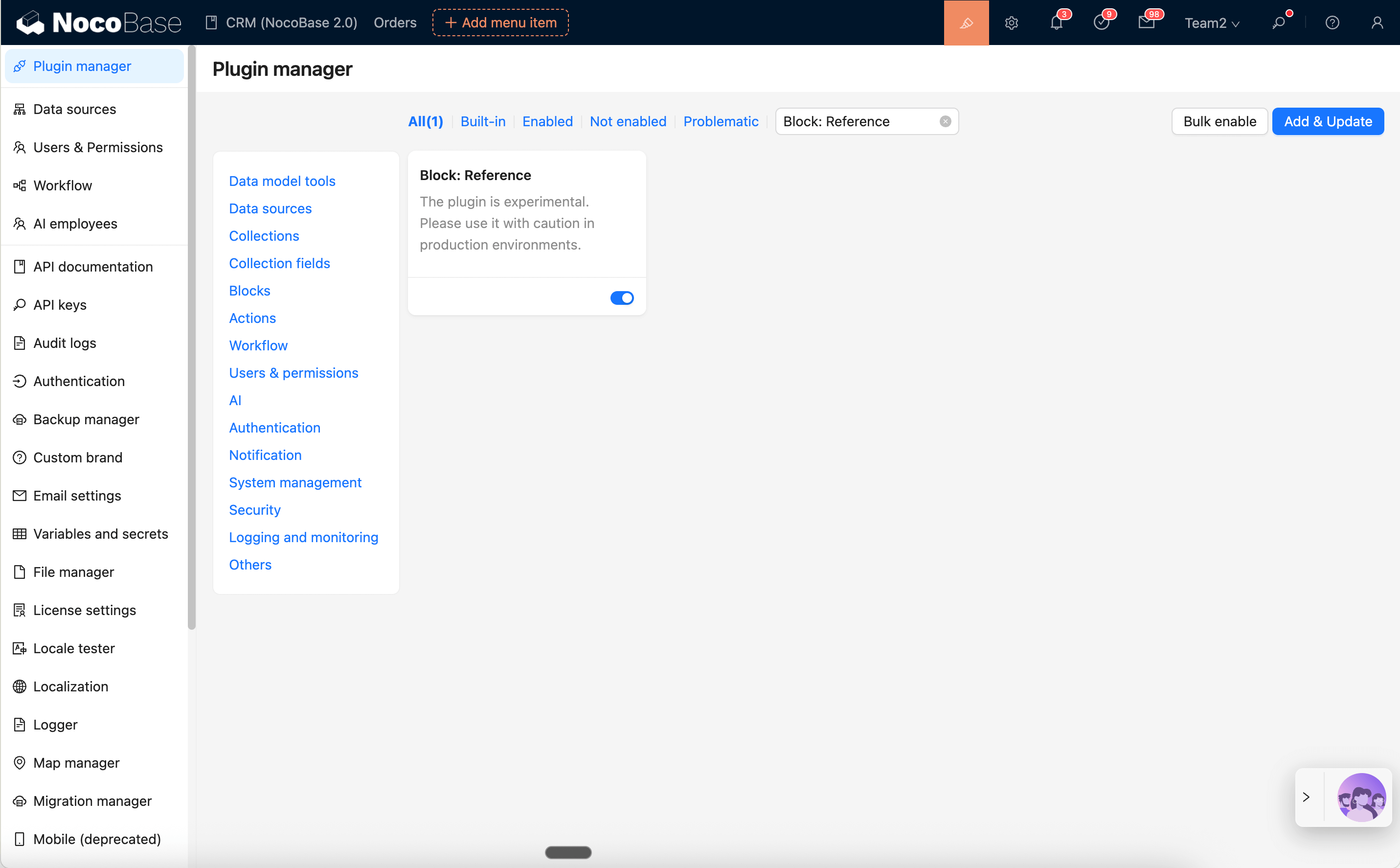 Enable Reference block in Plugin Manager