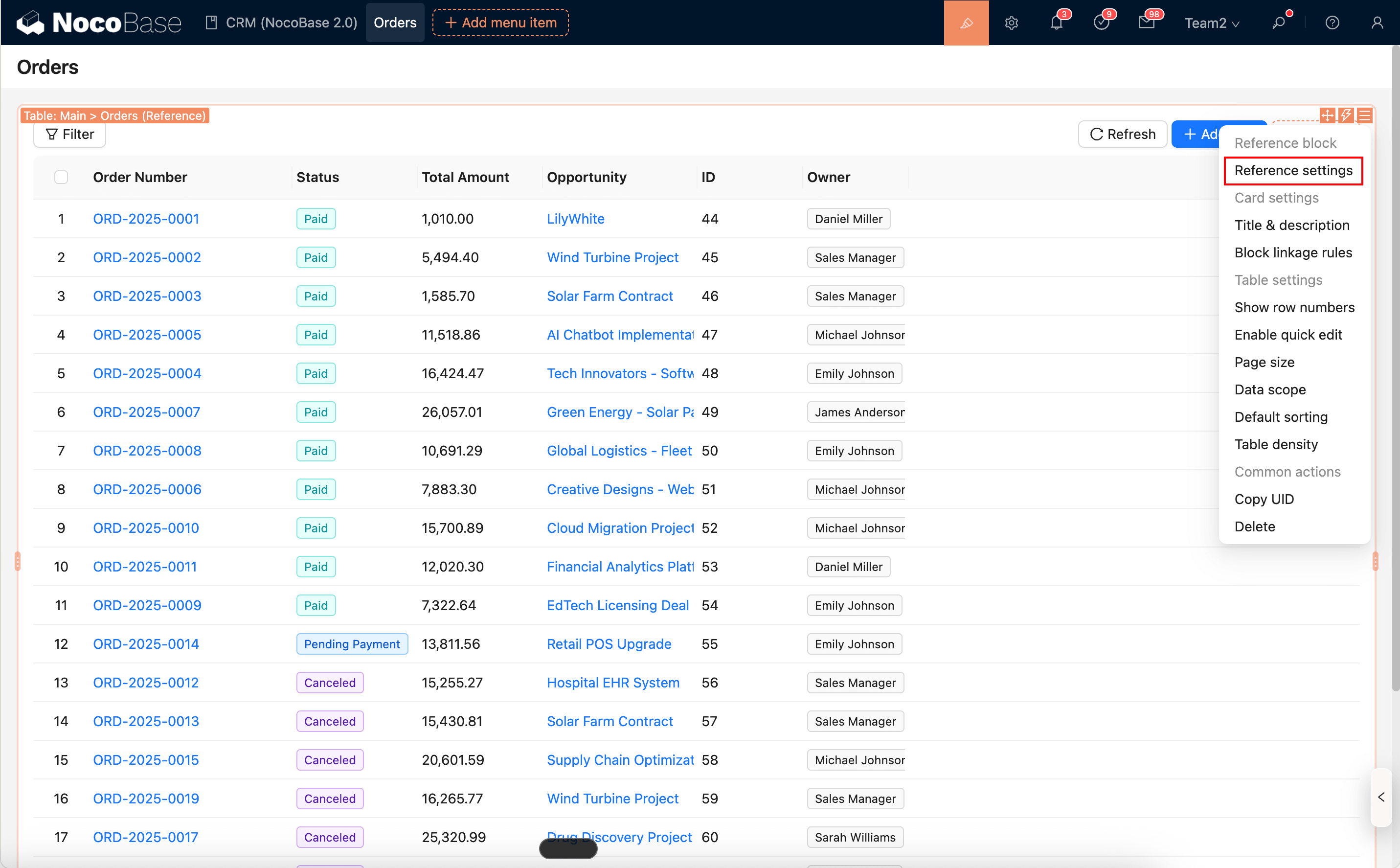 Reference block settings