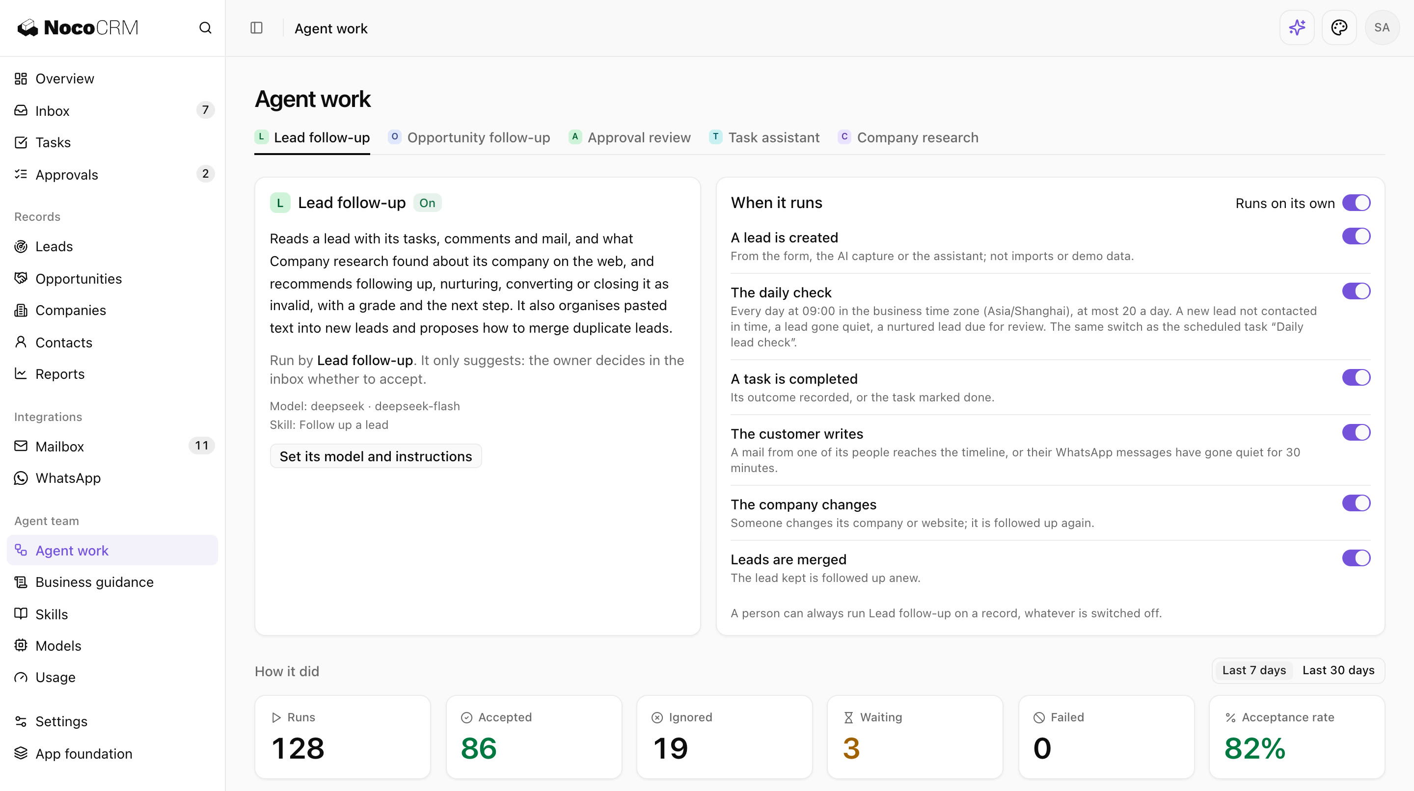 NocoCRM Agent work page