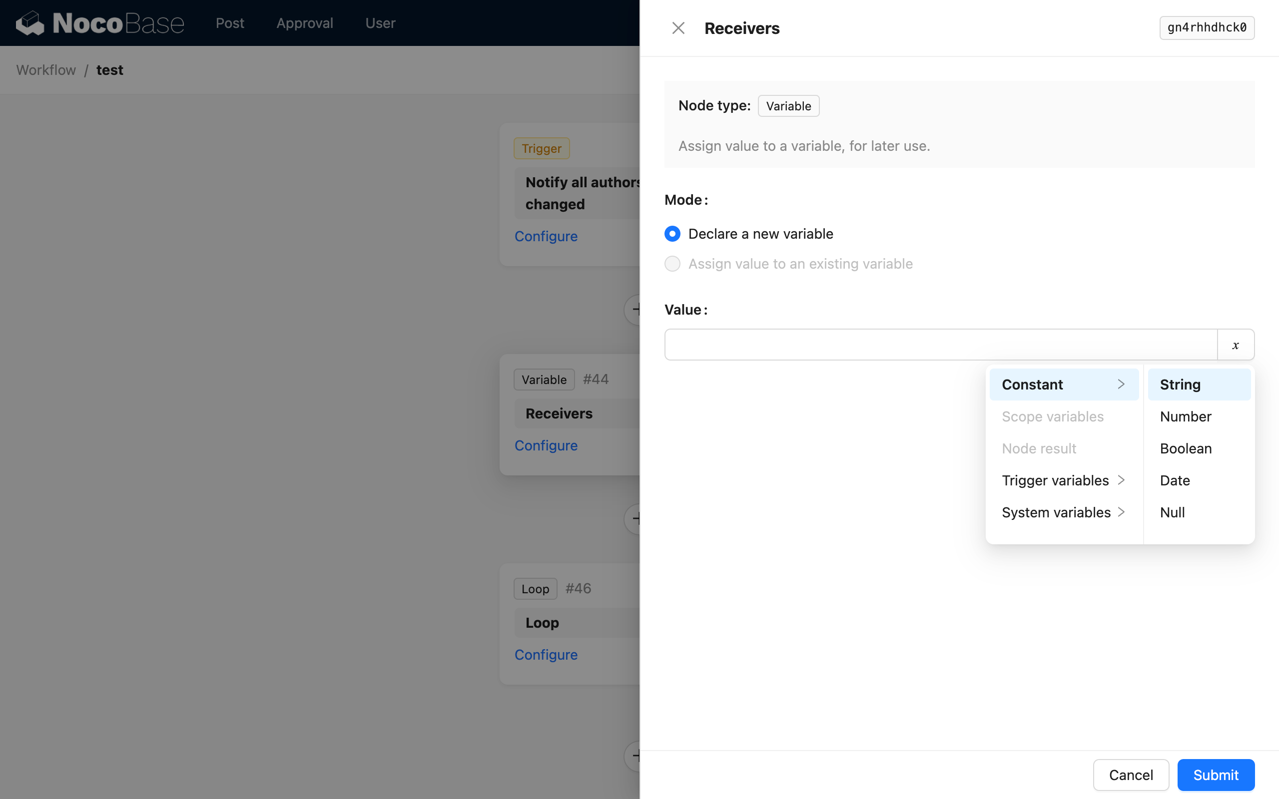 Recipient variable node
