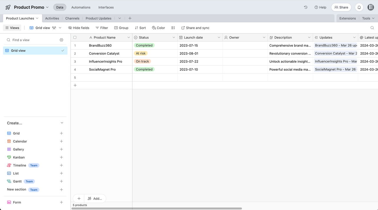 Airtable: Spreadsheet-based data management and display