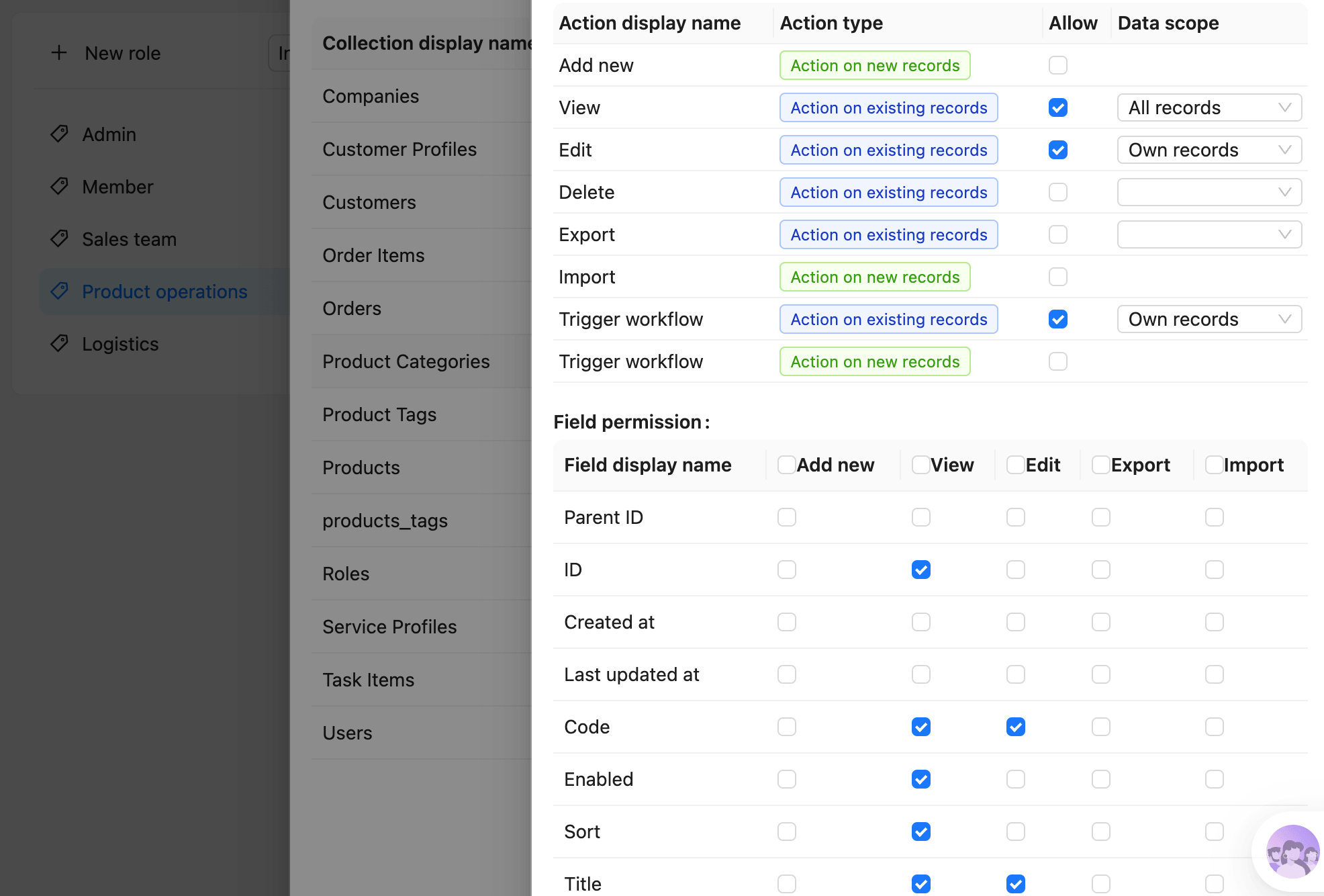 NocoBase AI permission controls with field-level access, audit logging, and adjustable behavior boundaries.