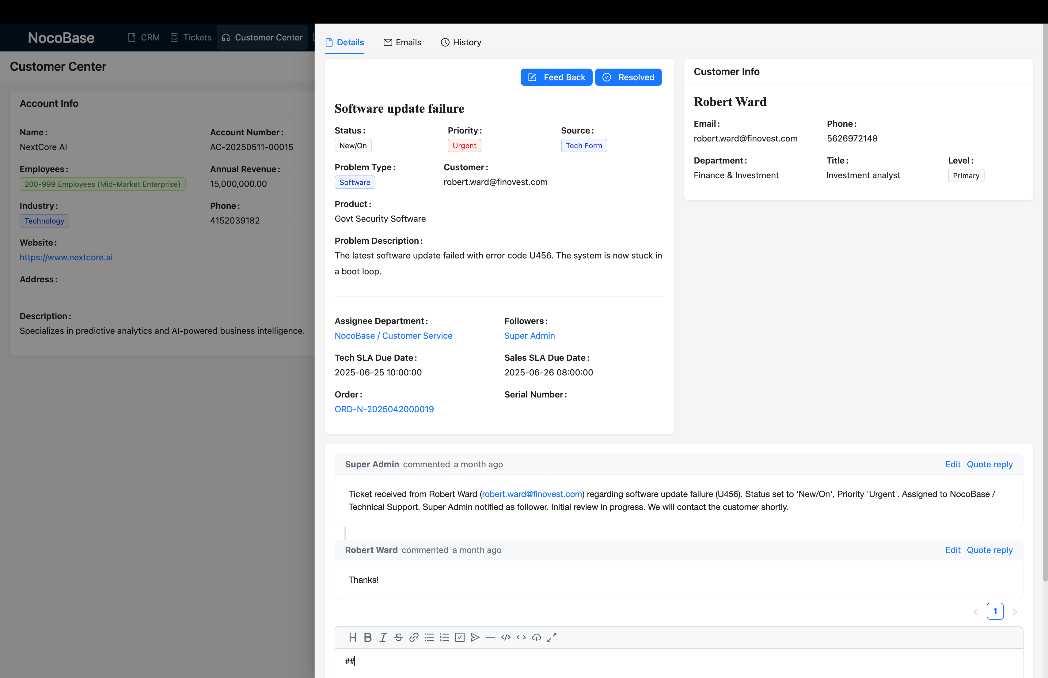 NocoBase Ticketing Management System Preview
