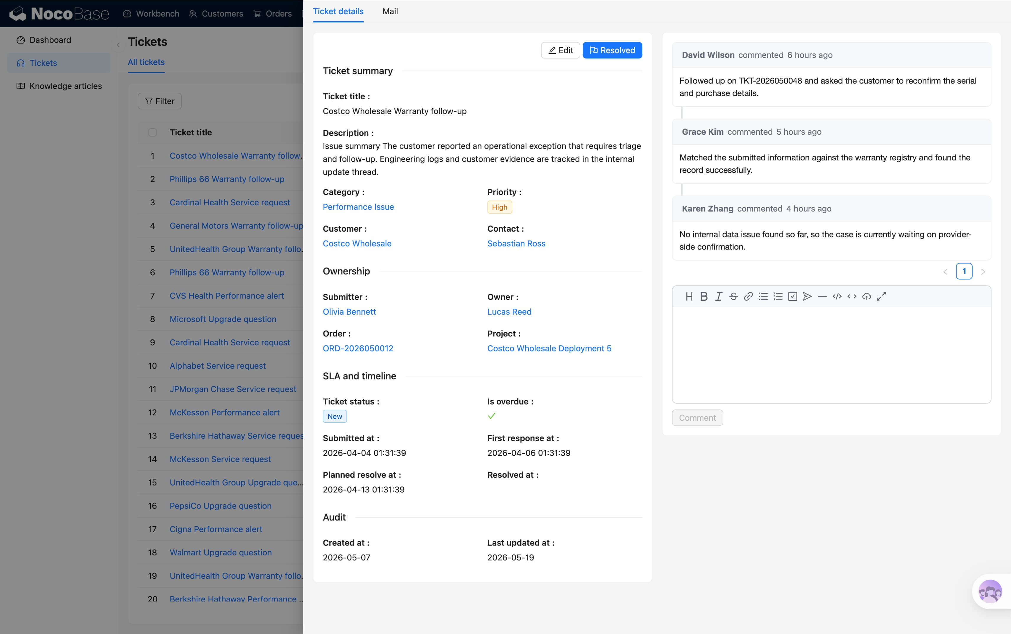 Help desk ticketing interface