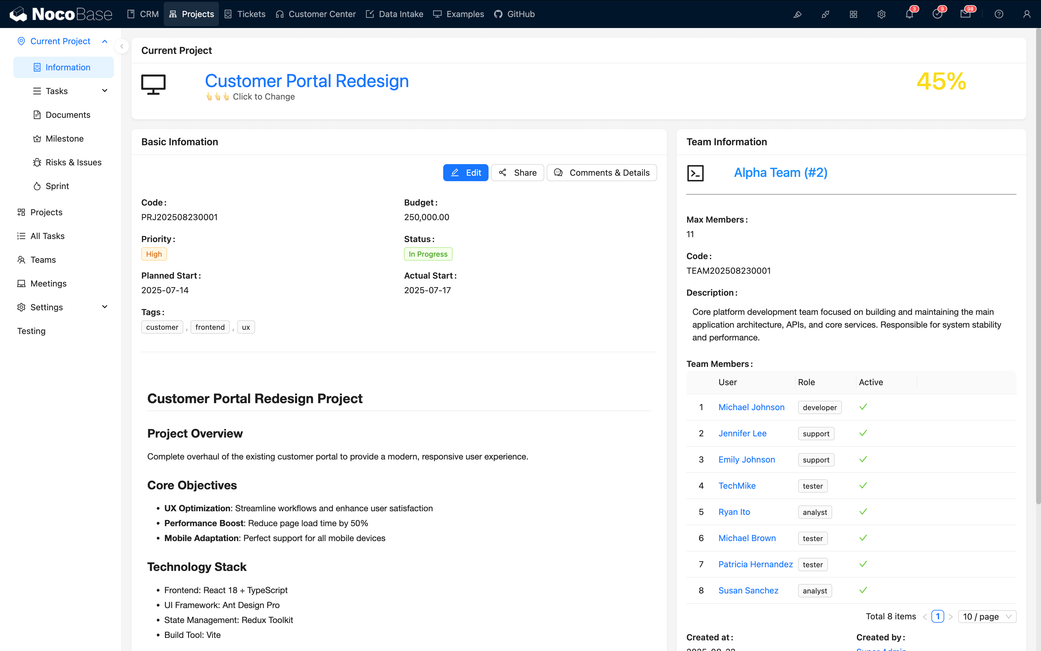 NocoBase R&D Project Management System Preview