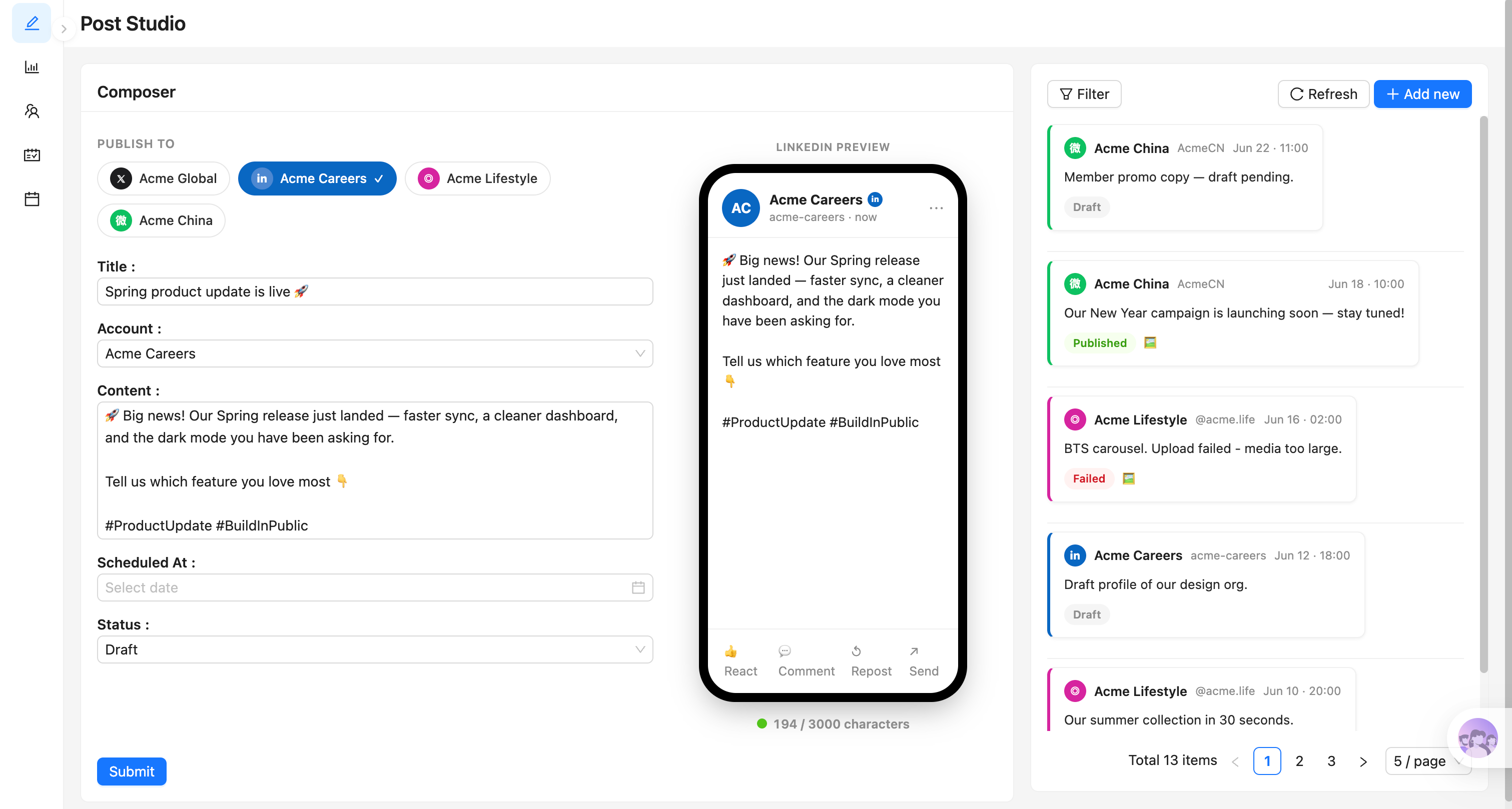 Social Media Calendar